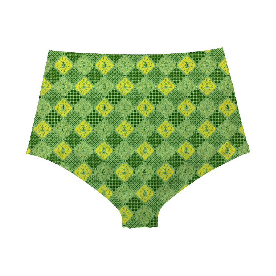 Batik Green & Yellow High Waist