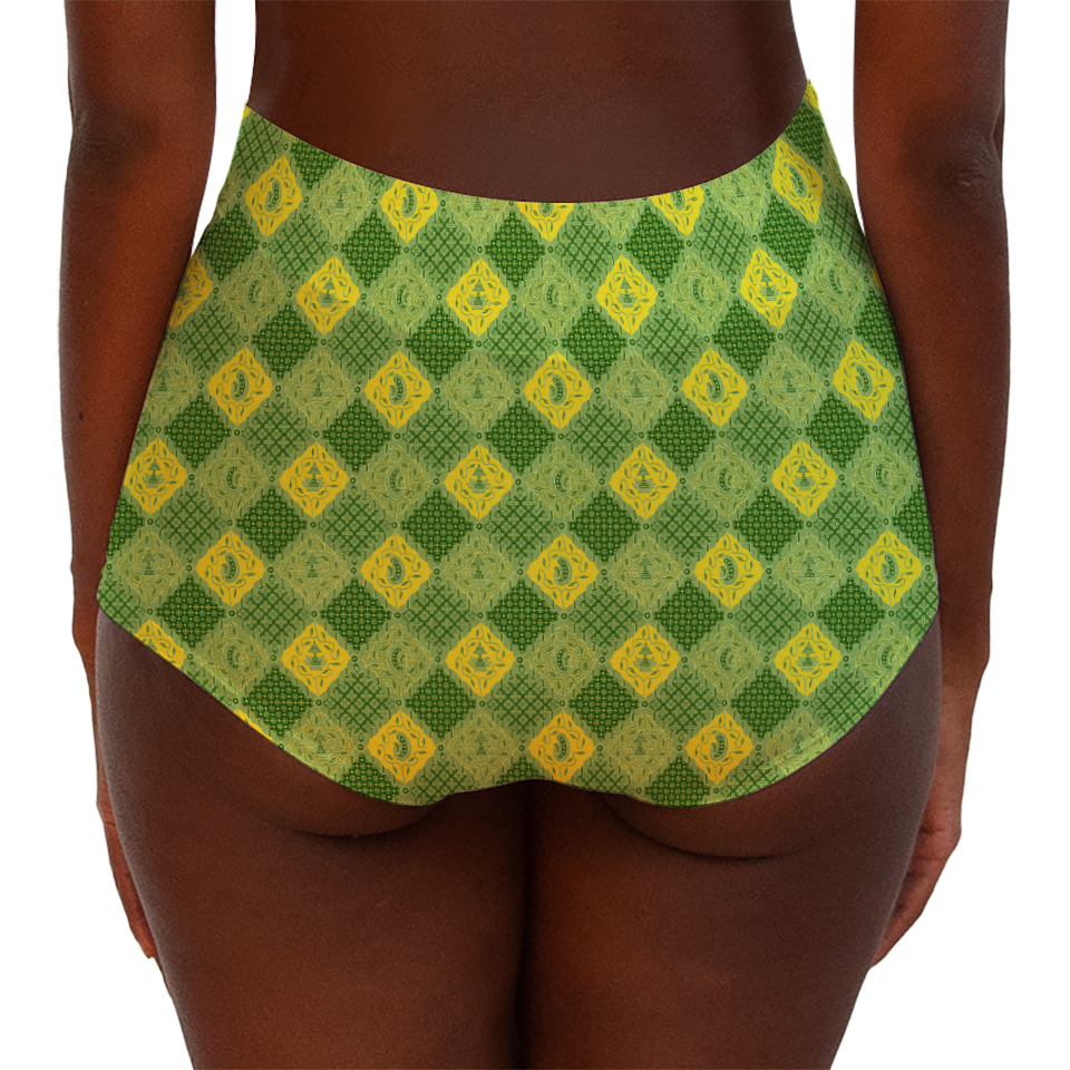 Batik Green & Yellow High Waist