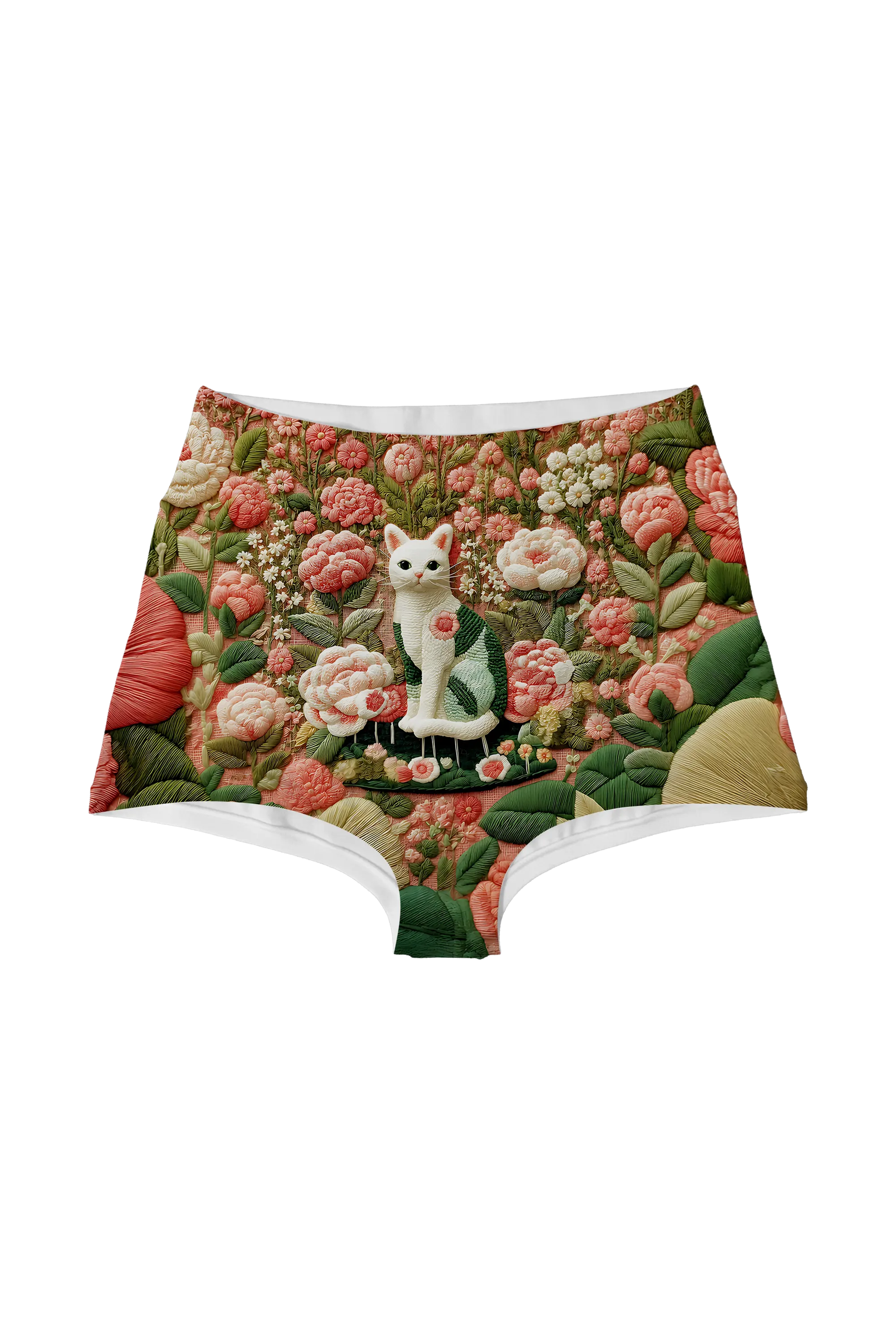 Embroidered Cat Garden high waist panty, front view