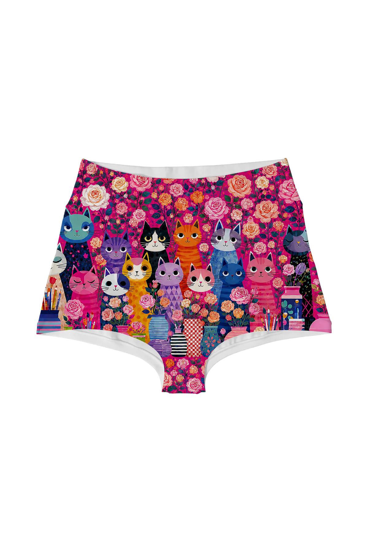 Pink Rose Cat Garden high waist panty, front view