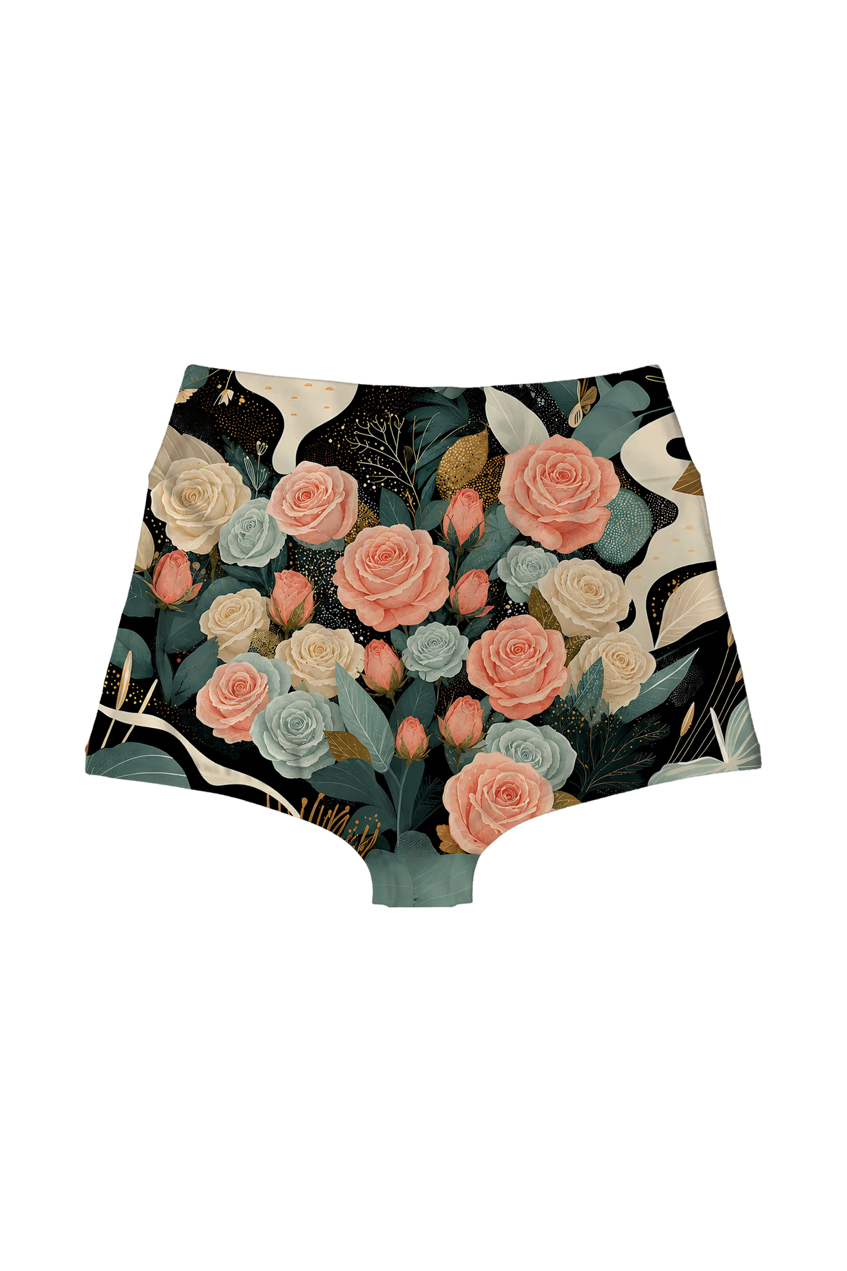 Ivory Cat and Roses high waist panty, back view
