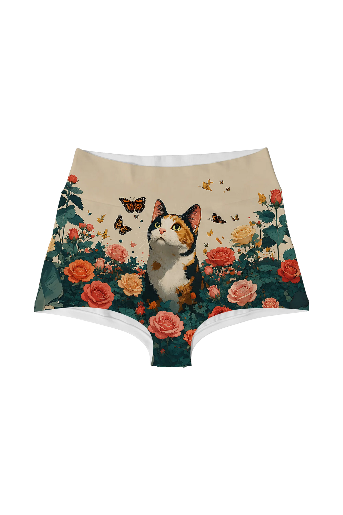 Calico Cat and Butterflies high waist panty, front view