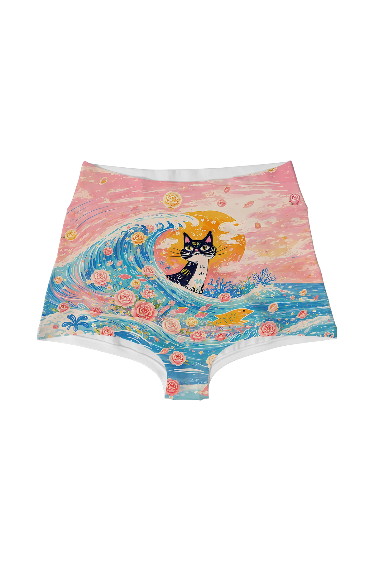 Ocean Wave Cat high waist panty, front view