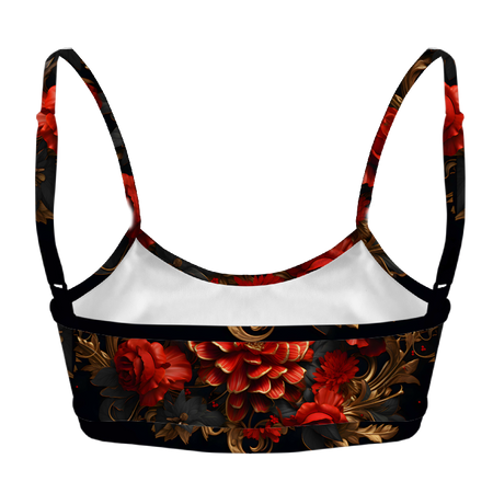 Black and Red Floral Print Crop Top