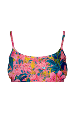 Bralette - Blue Cat in Pink Lilies