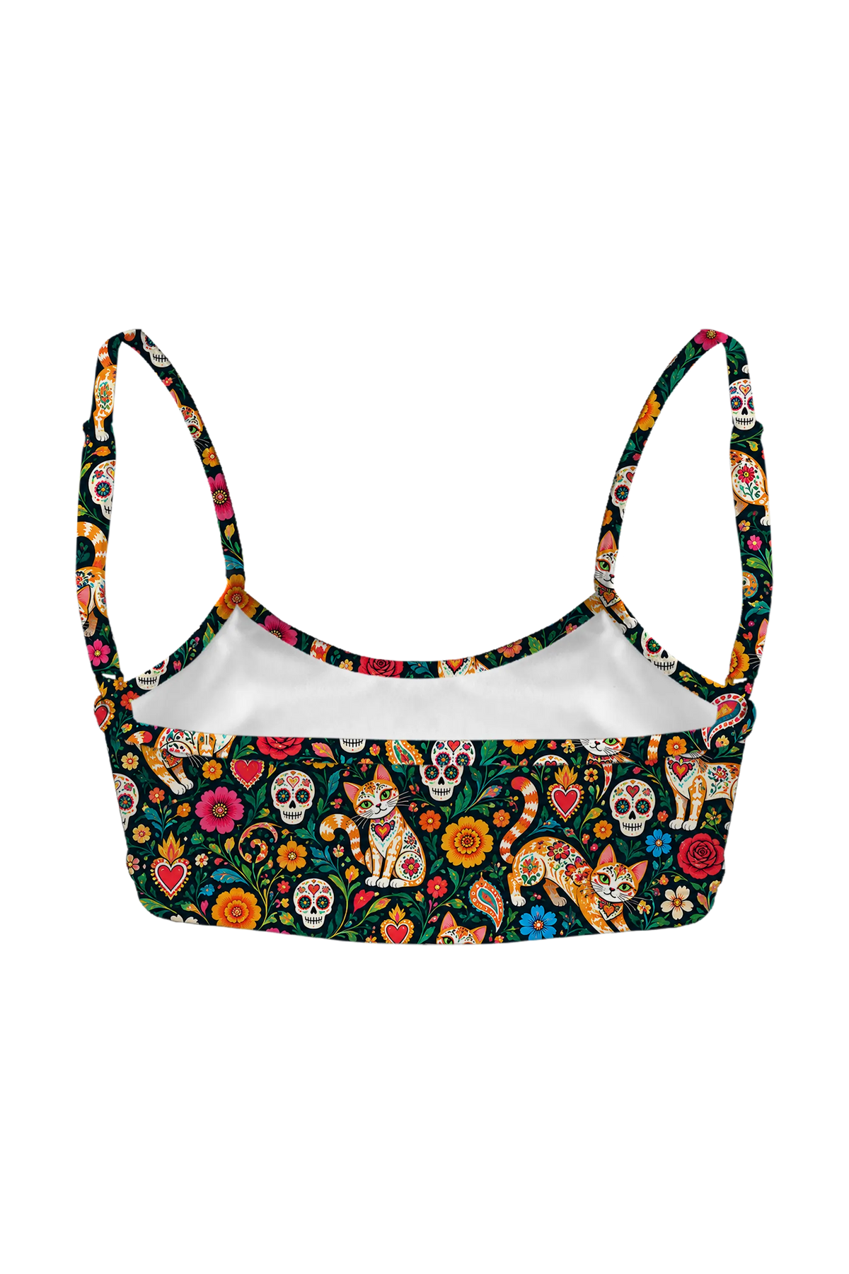 Sugar Skull Cats bralette, back view