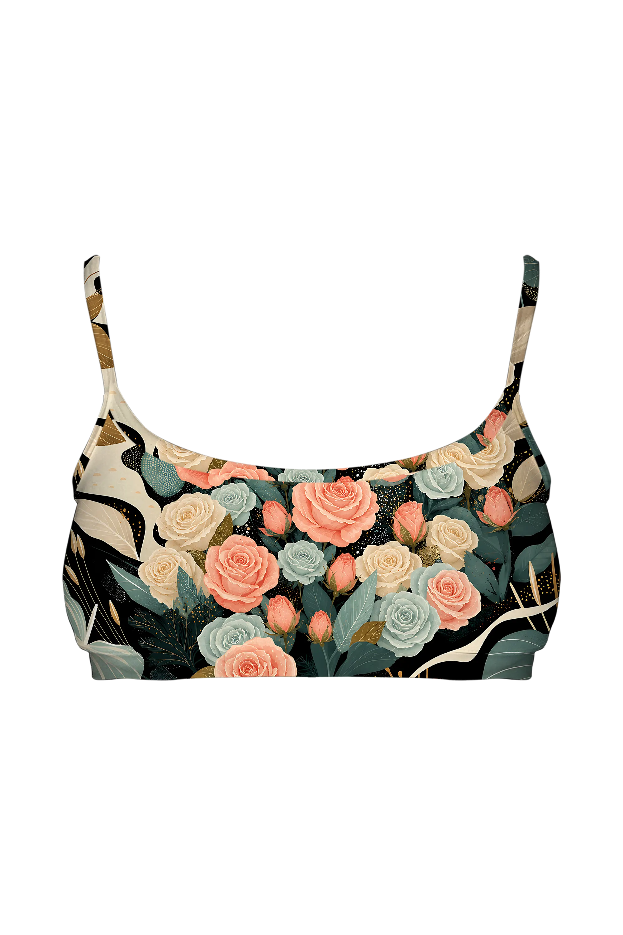 Ivory Cat and Roses bralette, front view