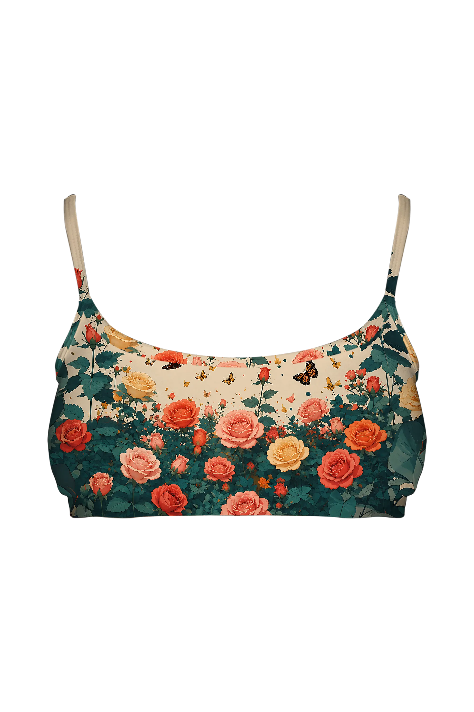 Calico Cat and Butterflies bralette, front view