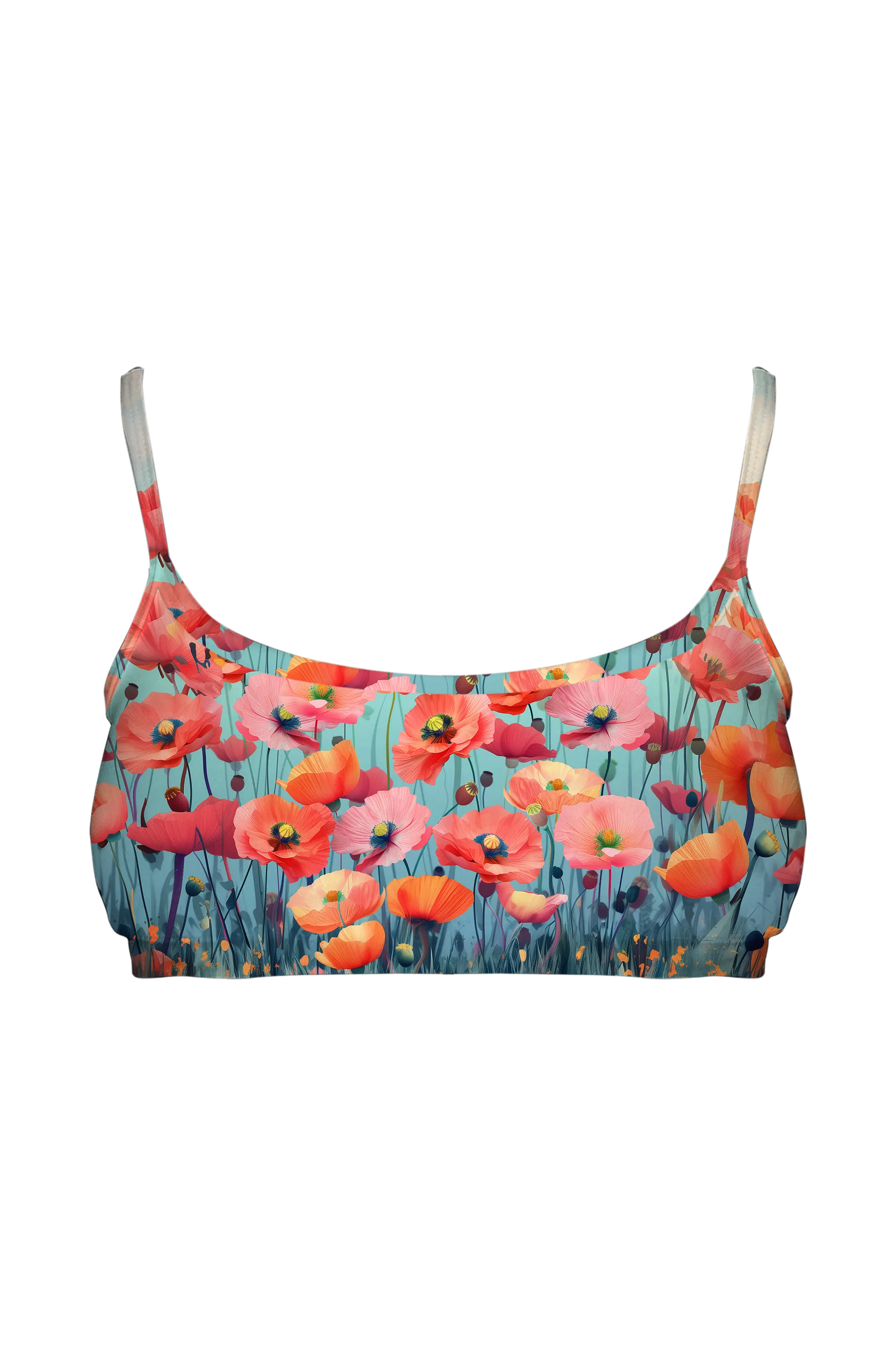 Misty Pastel Poppies bralette, front view