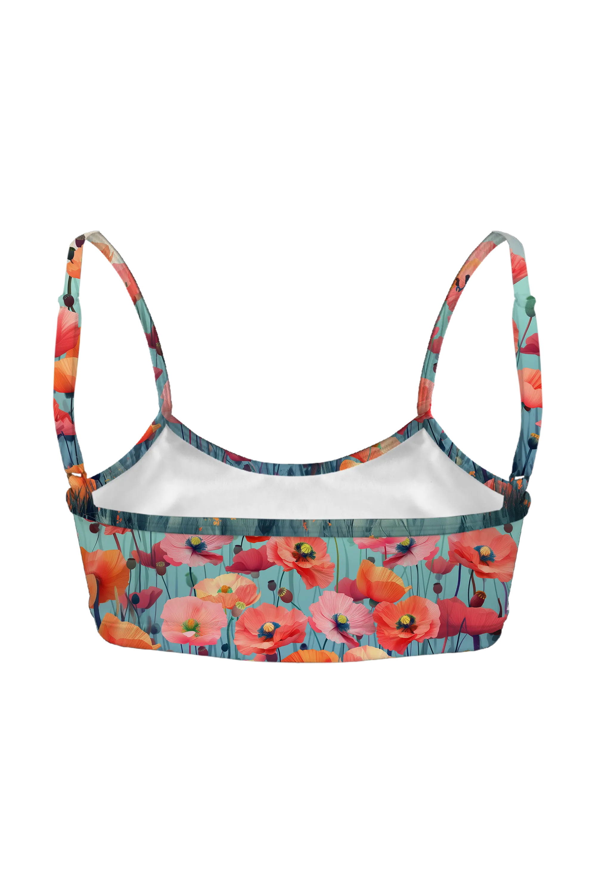 Misty Pastel Poppies bralette, back view