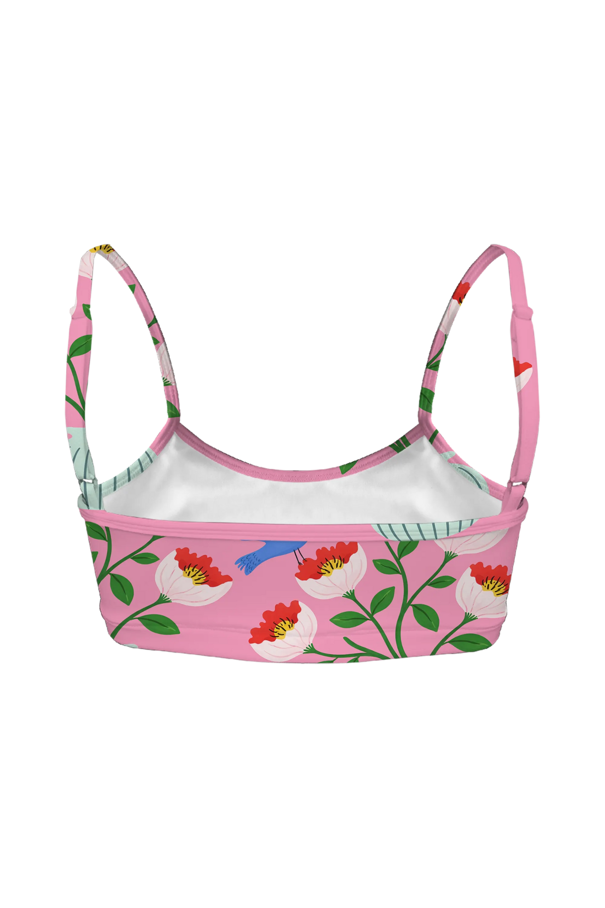 Vase and Bluebird bralette, back view