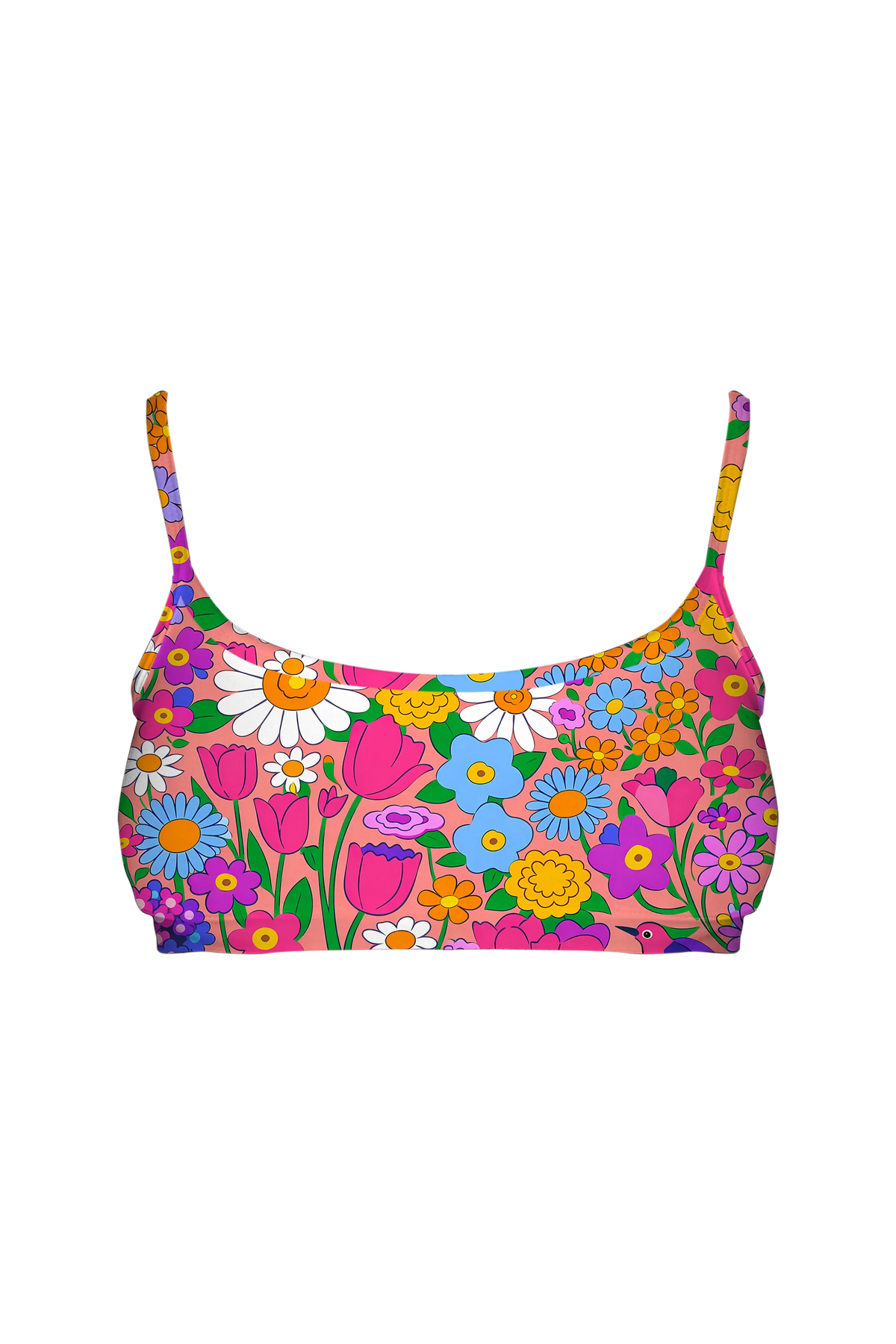 Retro Flower Power bralette, front view