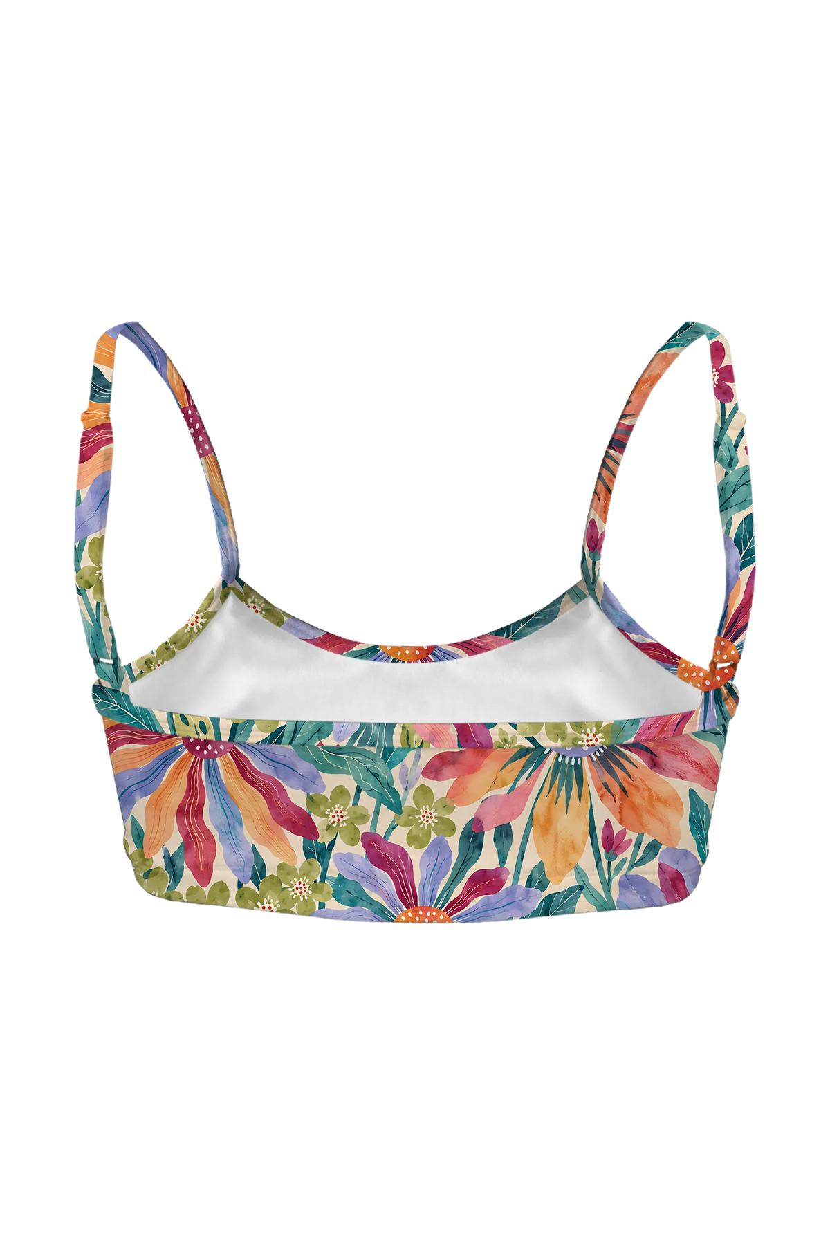 Painted Rainbow Daisies bralette, back view