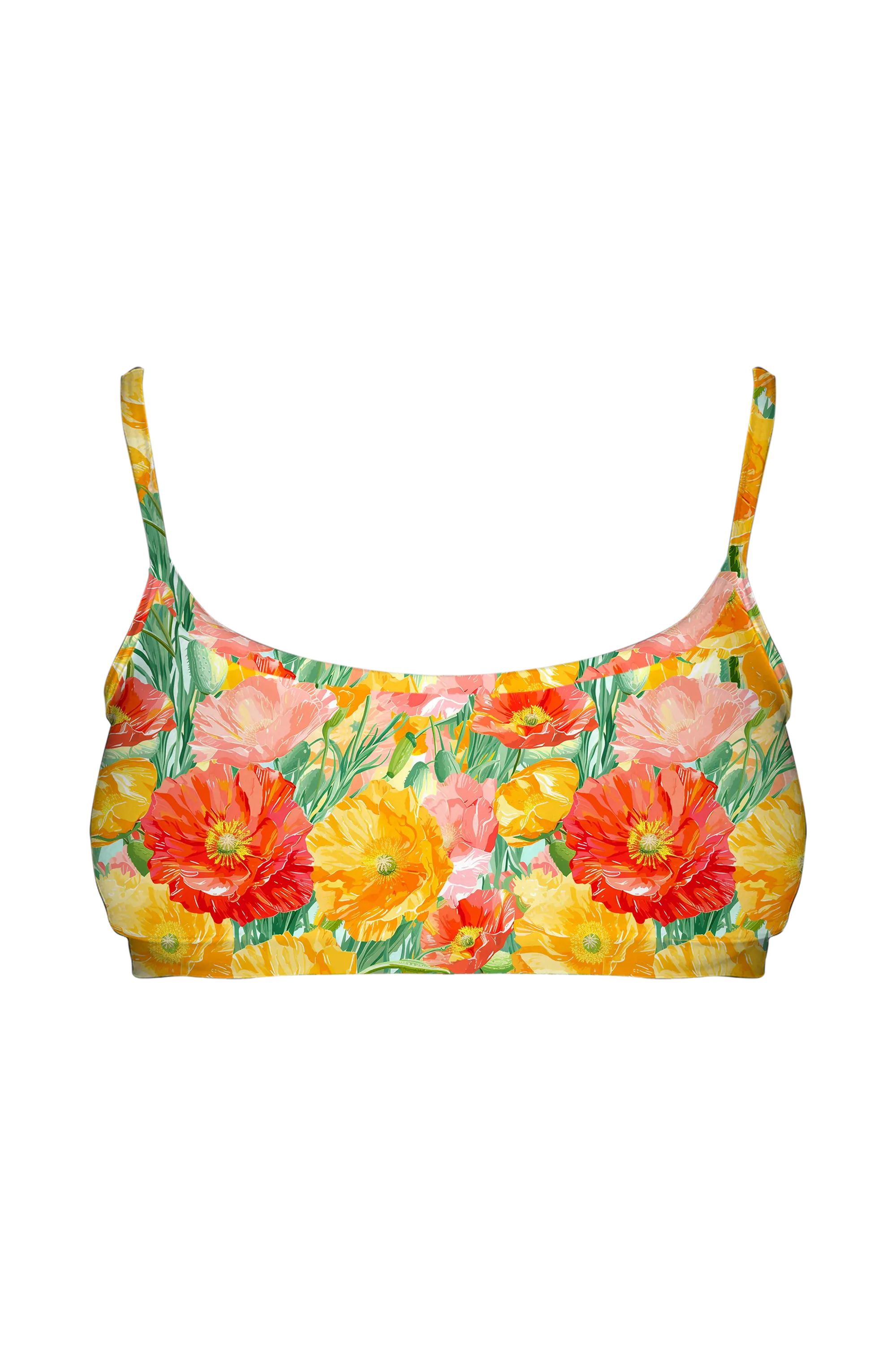 Cheerful Poppy Patch bralette, front view