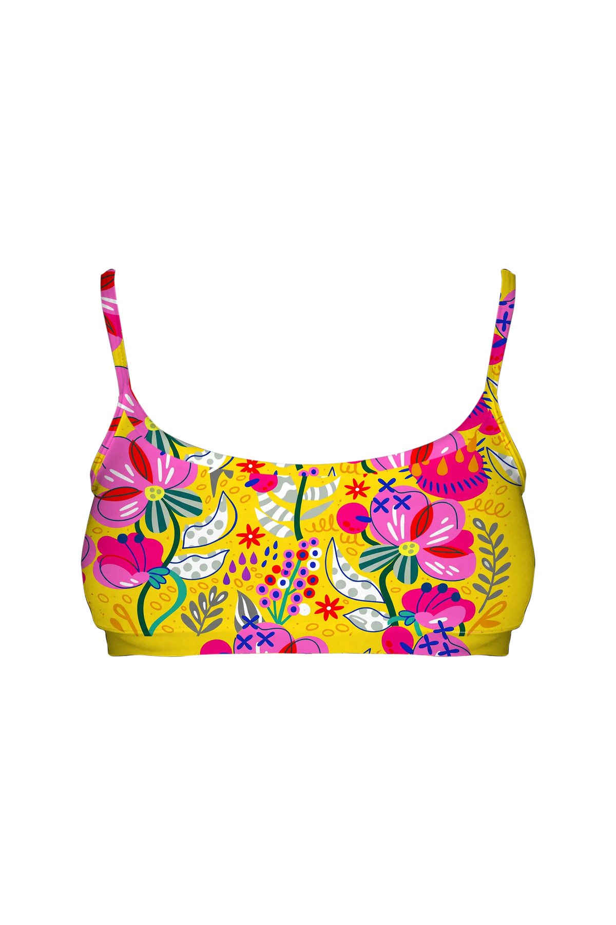 Pink Blossom on Yellow bralette, front view
