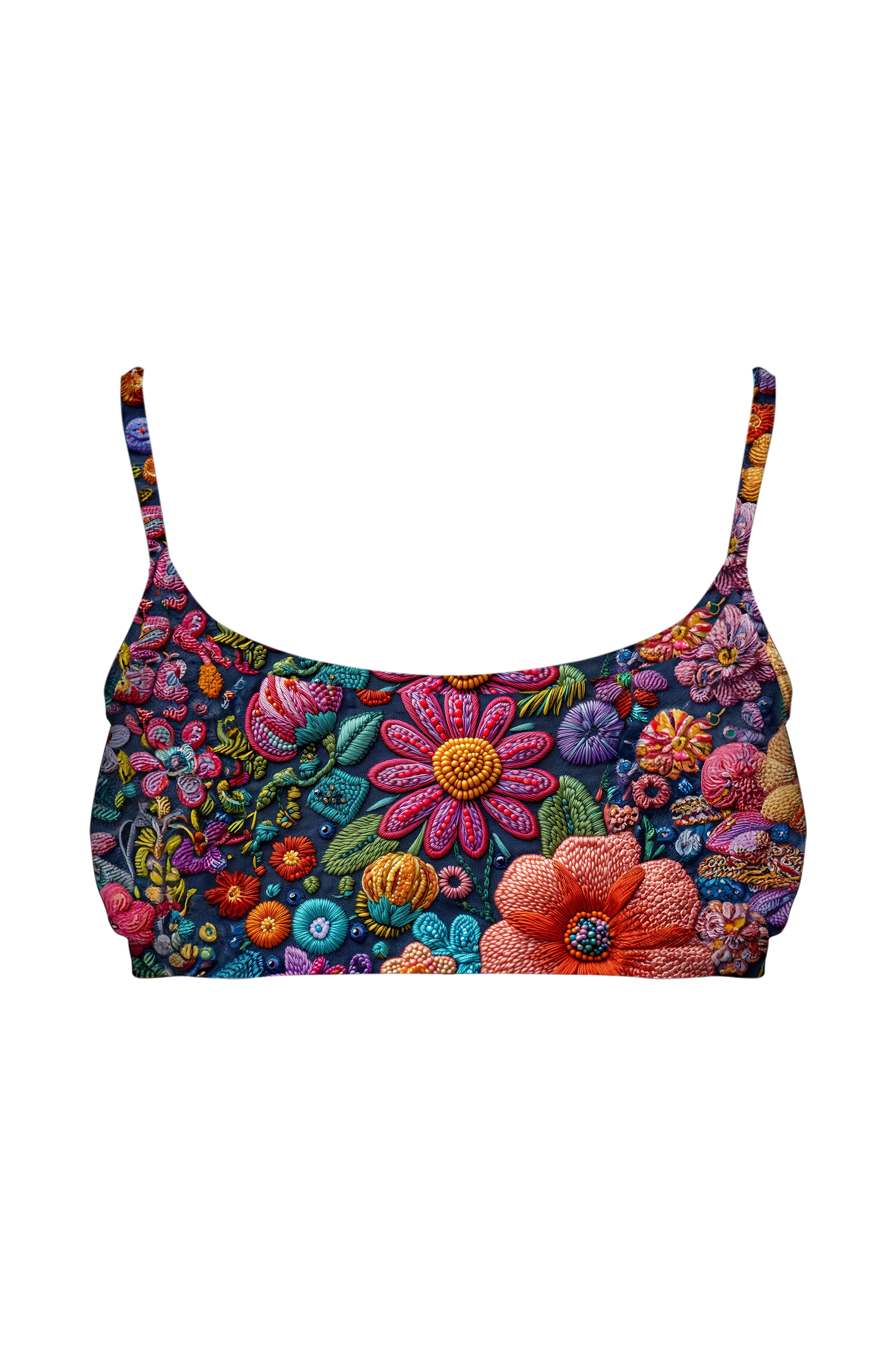 Embroidered Night Garden bralette, front view