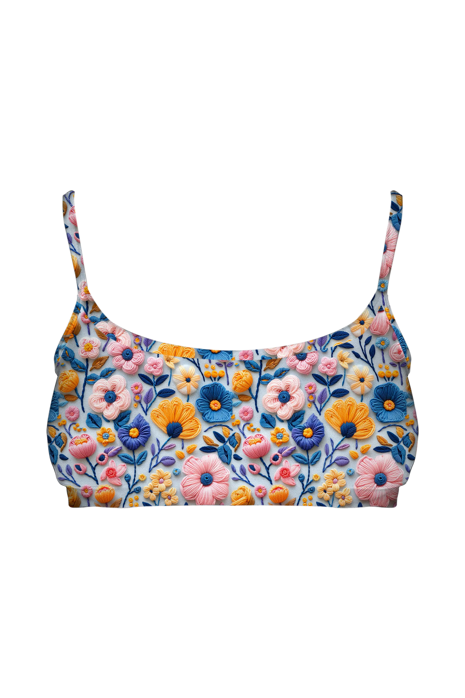 Embroidered Spring Meadow bralette, front view