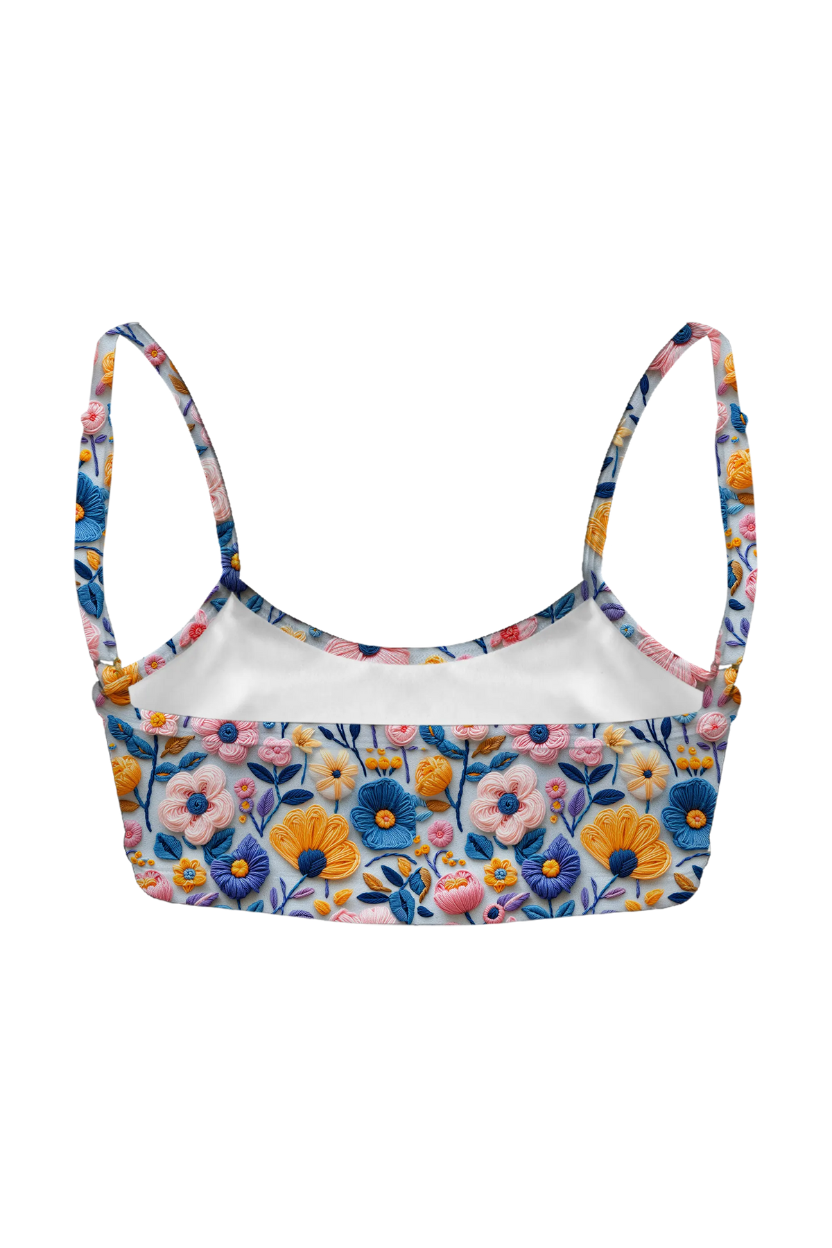 Embroidered Spring Meadow bralette, back view