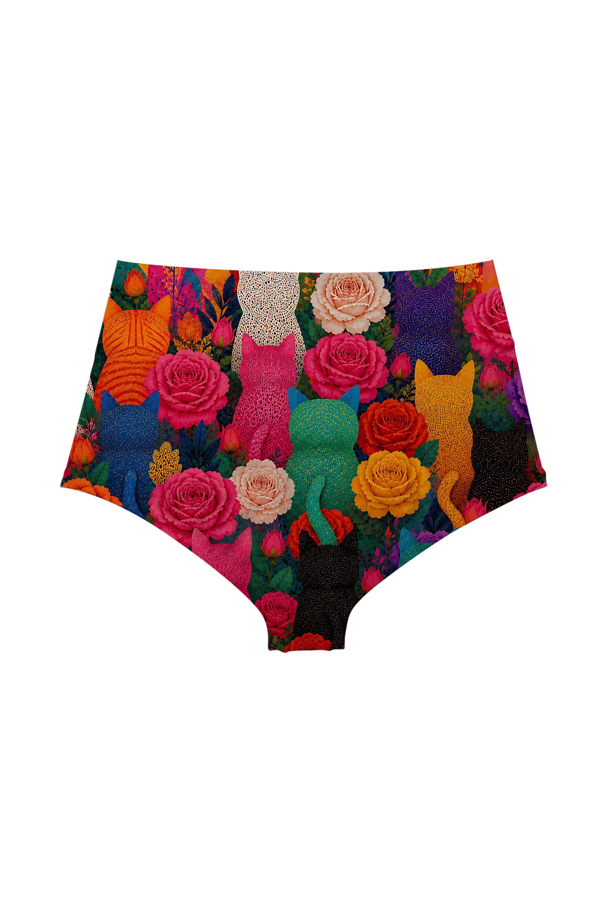 Rainbow Cats and Roses high waist panty, back view