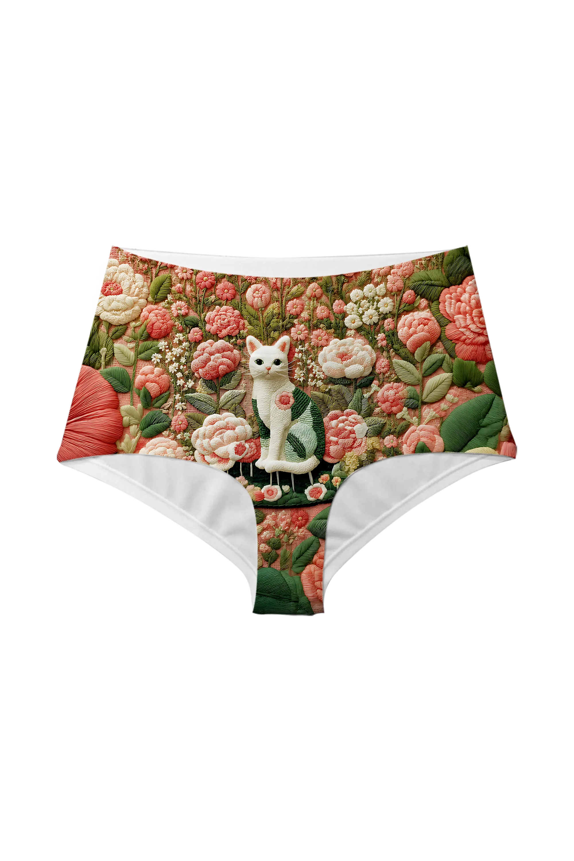 Embroidered Cat Garden high waist panty, front view