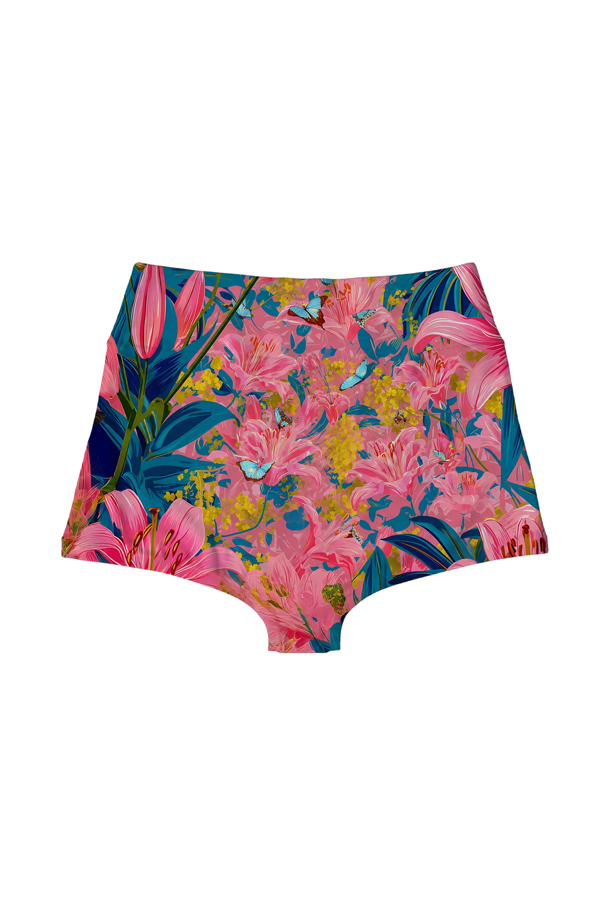 Blue Cat in Pink Lilies highwaist, back view
