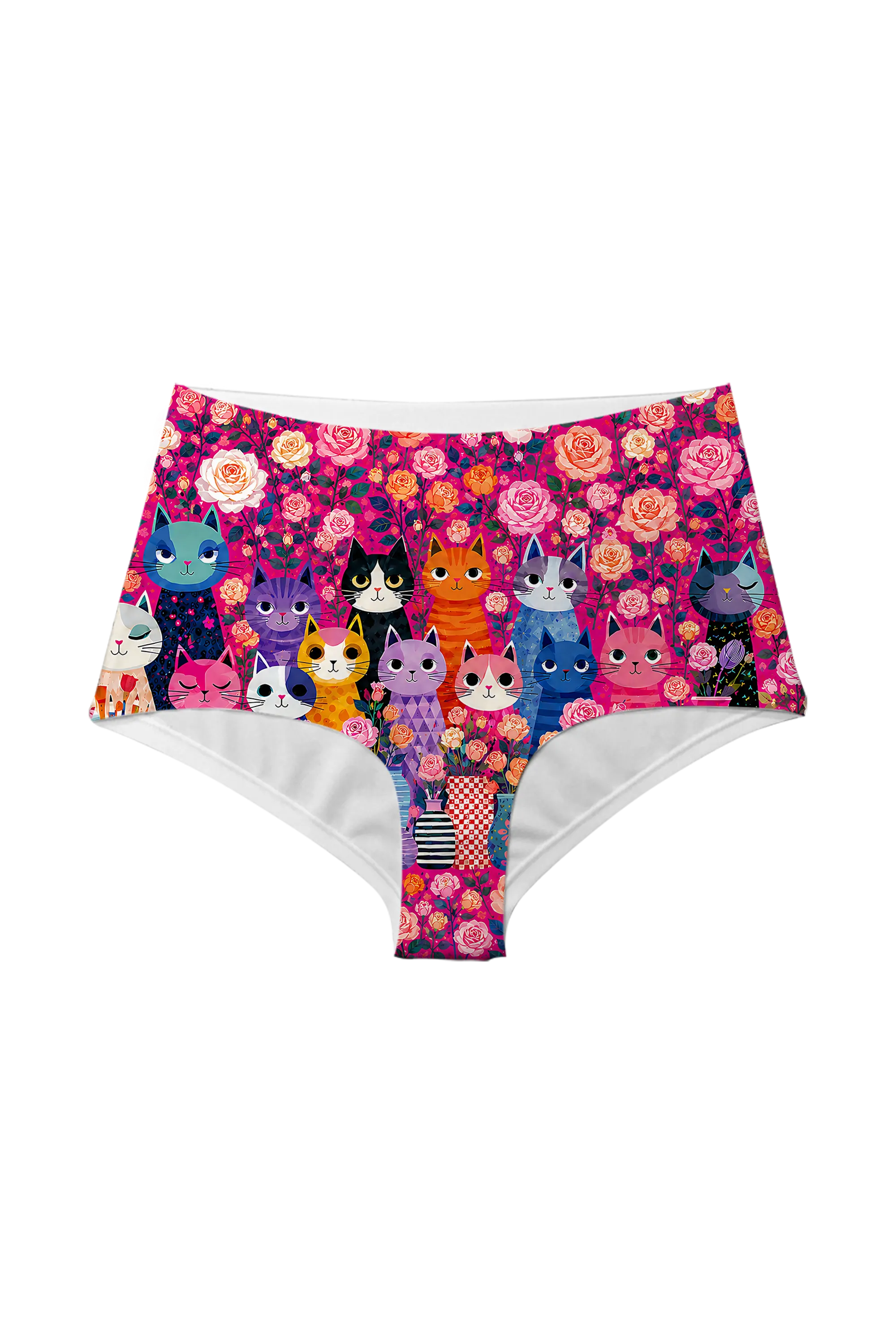 Pink Rose Cat Garden high waist panty, front view