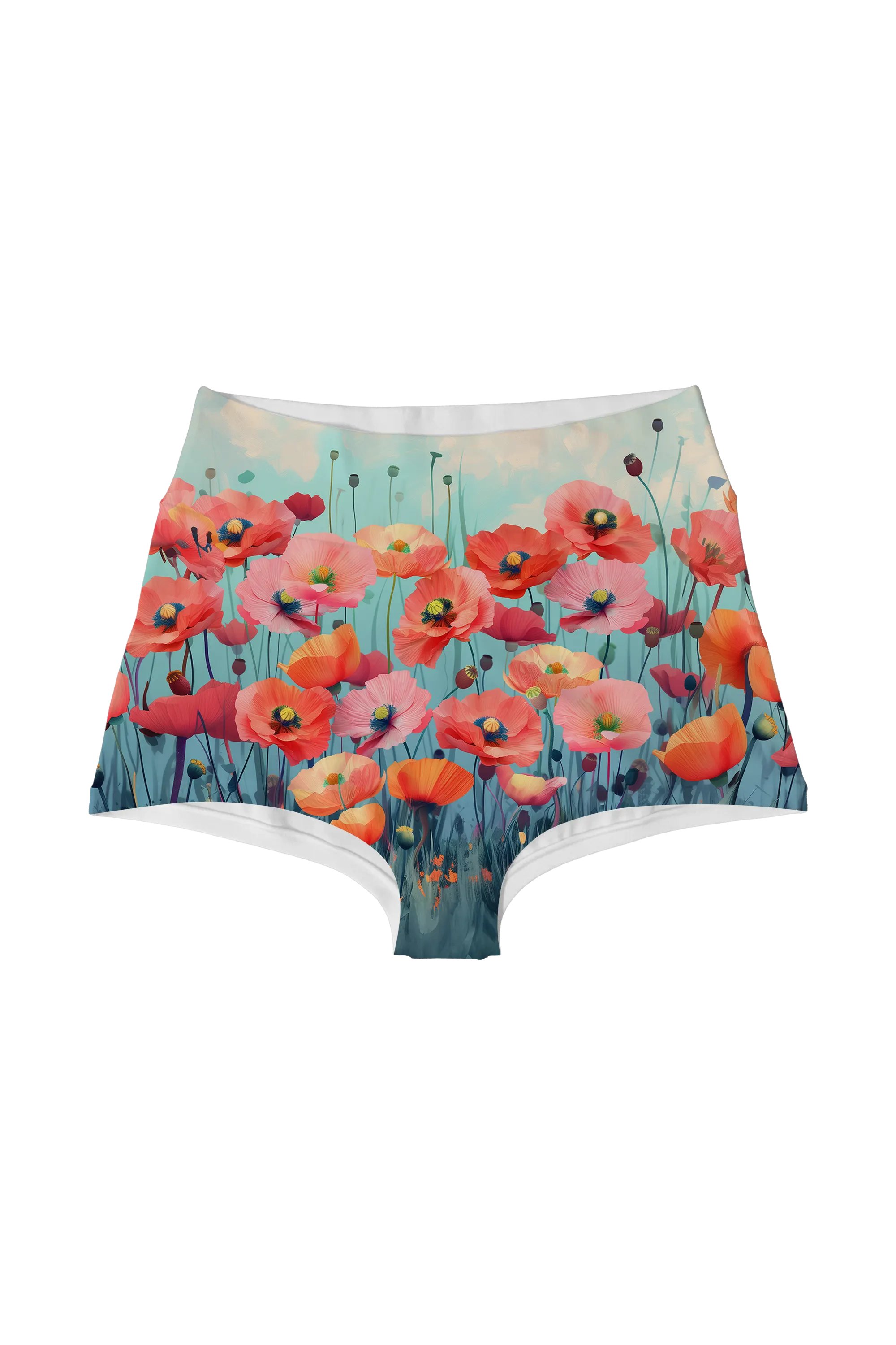 Misty Pastel Poppies highwaist, front view