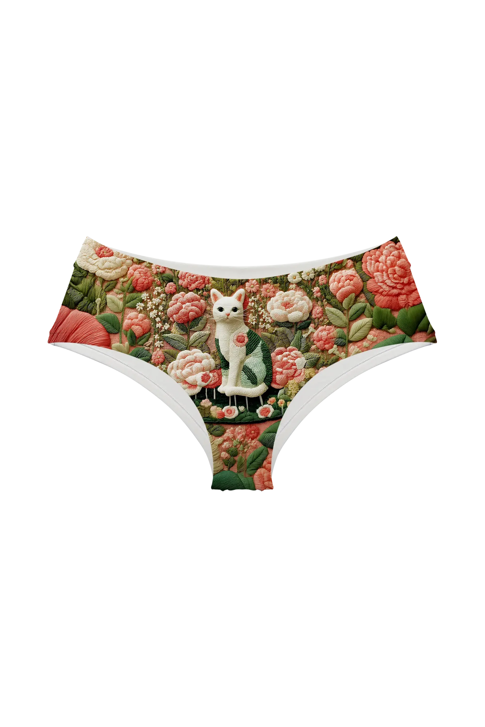 Embroidered Cat Garden hipster panty, front view