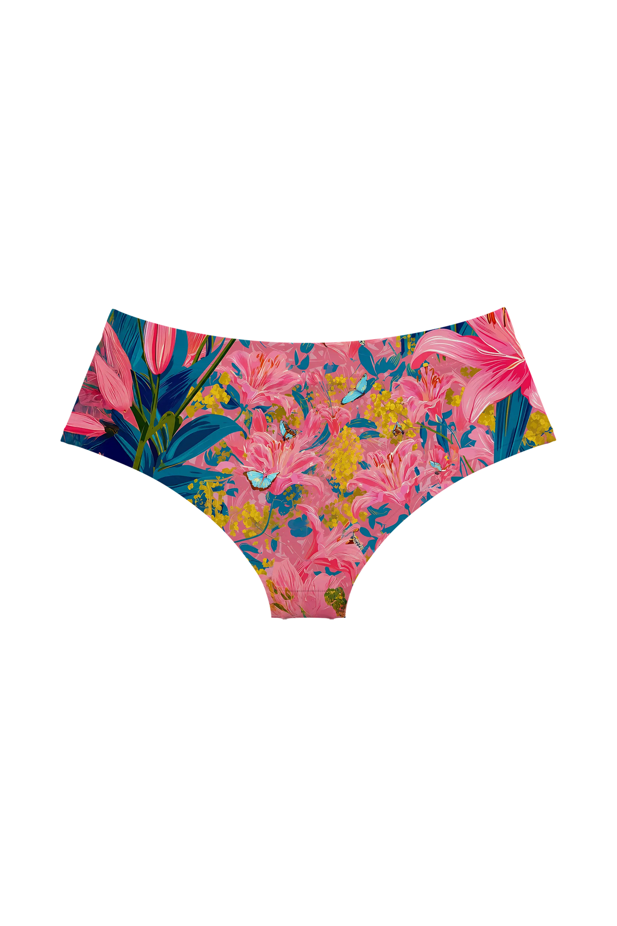 Blue Cat in Pink Lilies hipster, back view