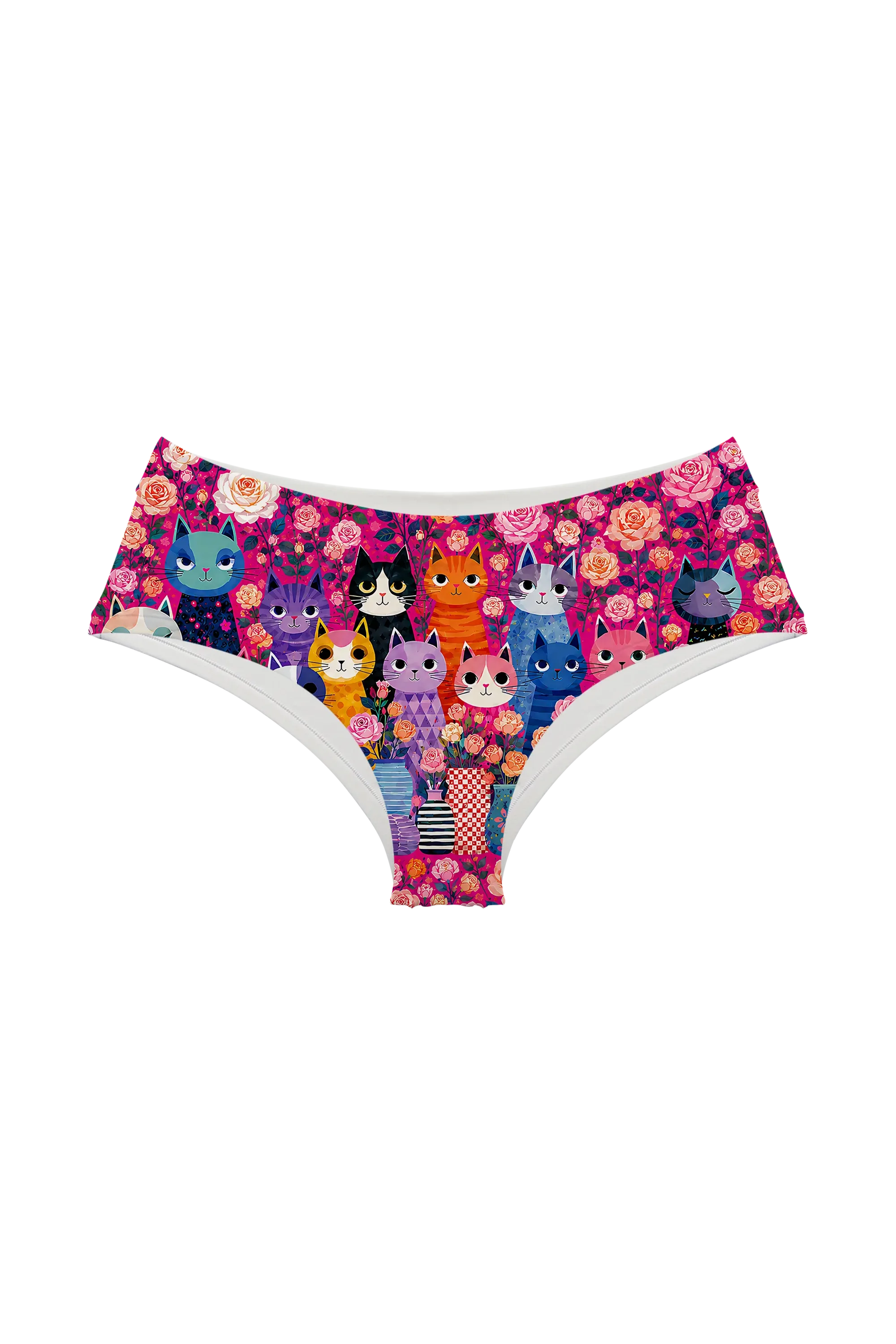 Pink Rose Cat Garden hipster panty, front view
