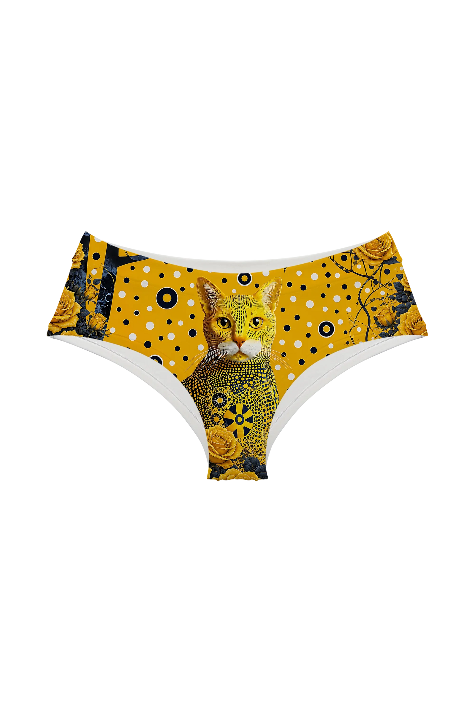 Golden Polka Cat hipster panty, front view