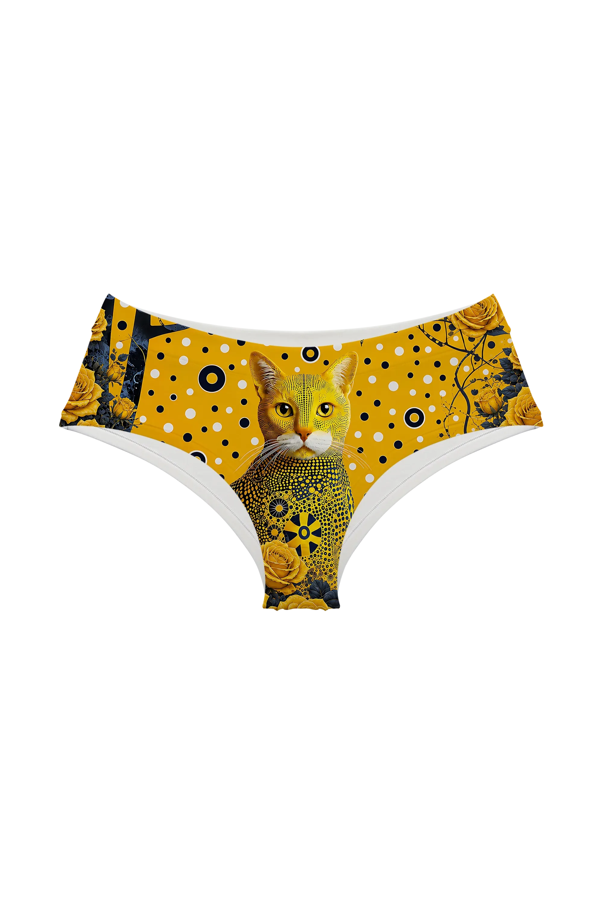 Golden Polka Cat hipster panty, front view