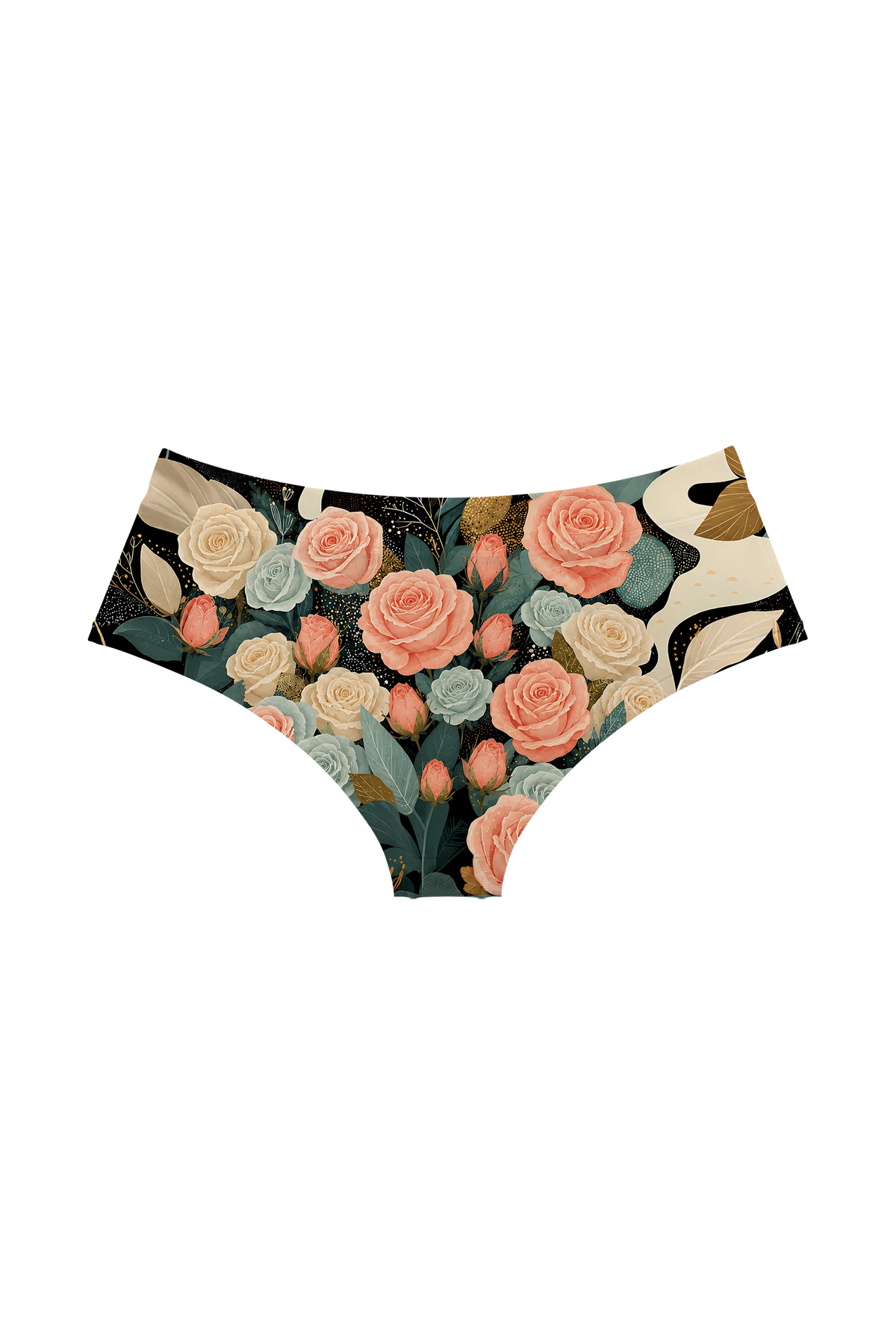 Ivory Cat and Roses hipster panty, back view