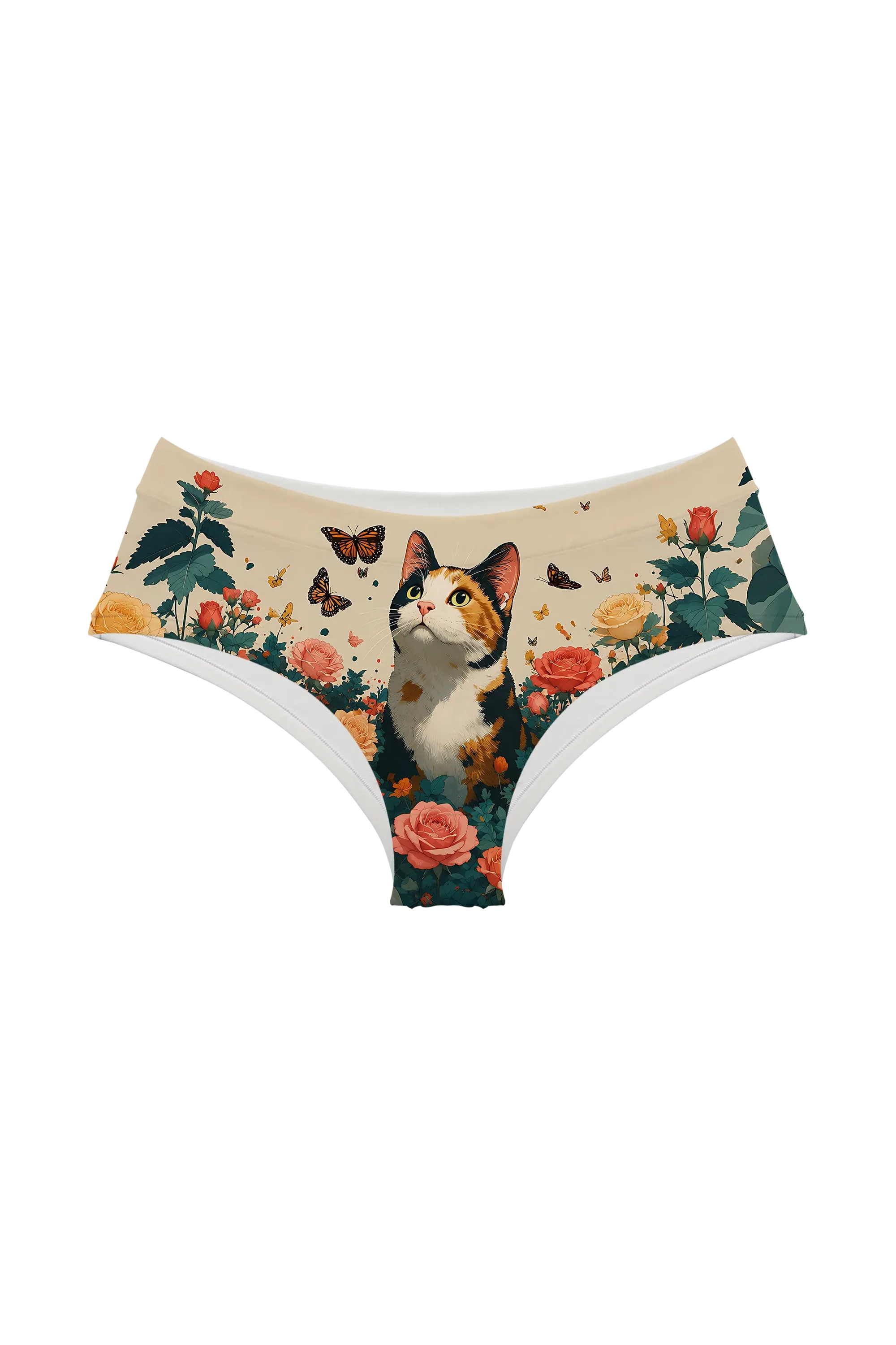 Calico Cat and Butterflies hipster panty, front view