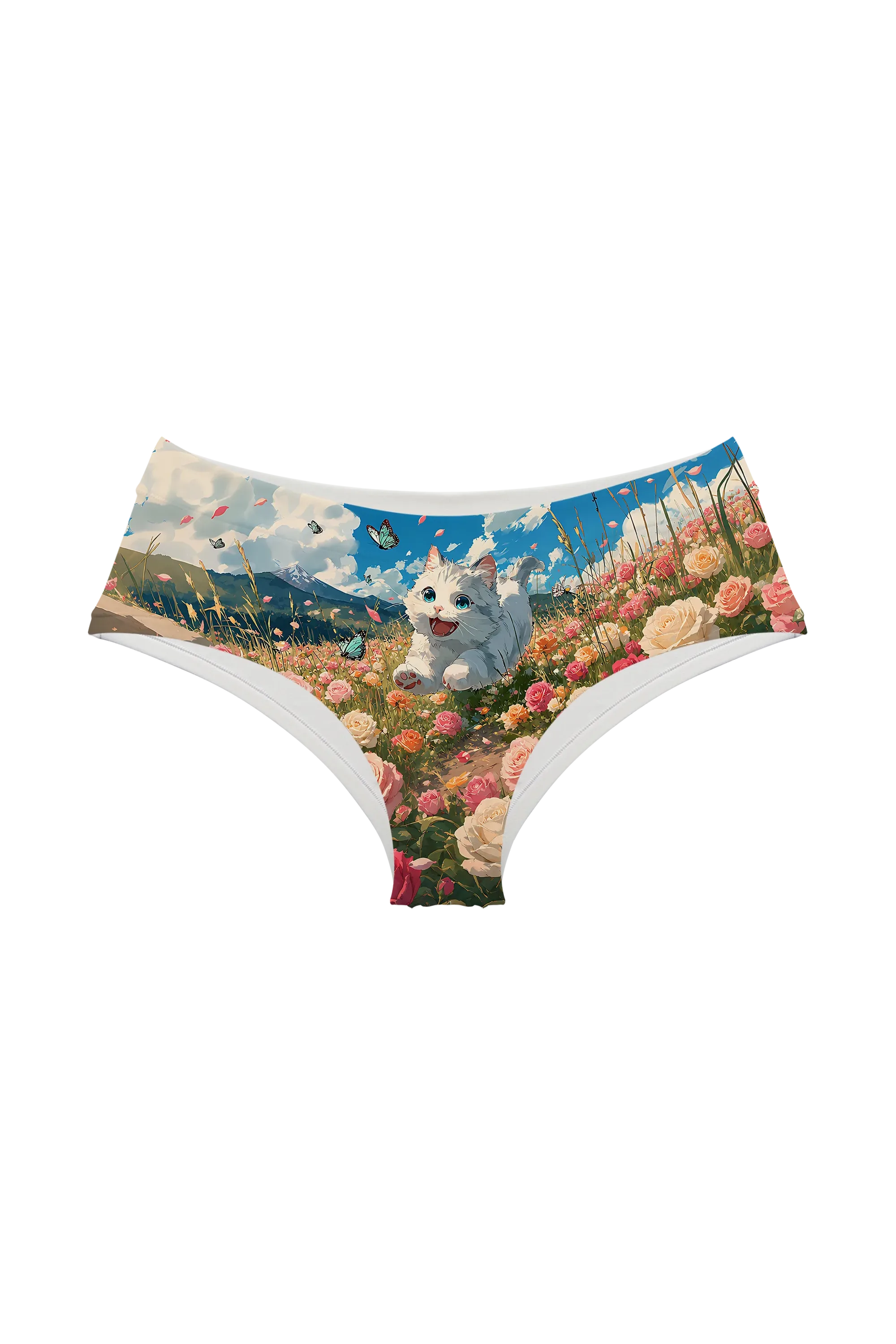Kitten in Rose Meadow hipster panty, front view
