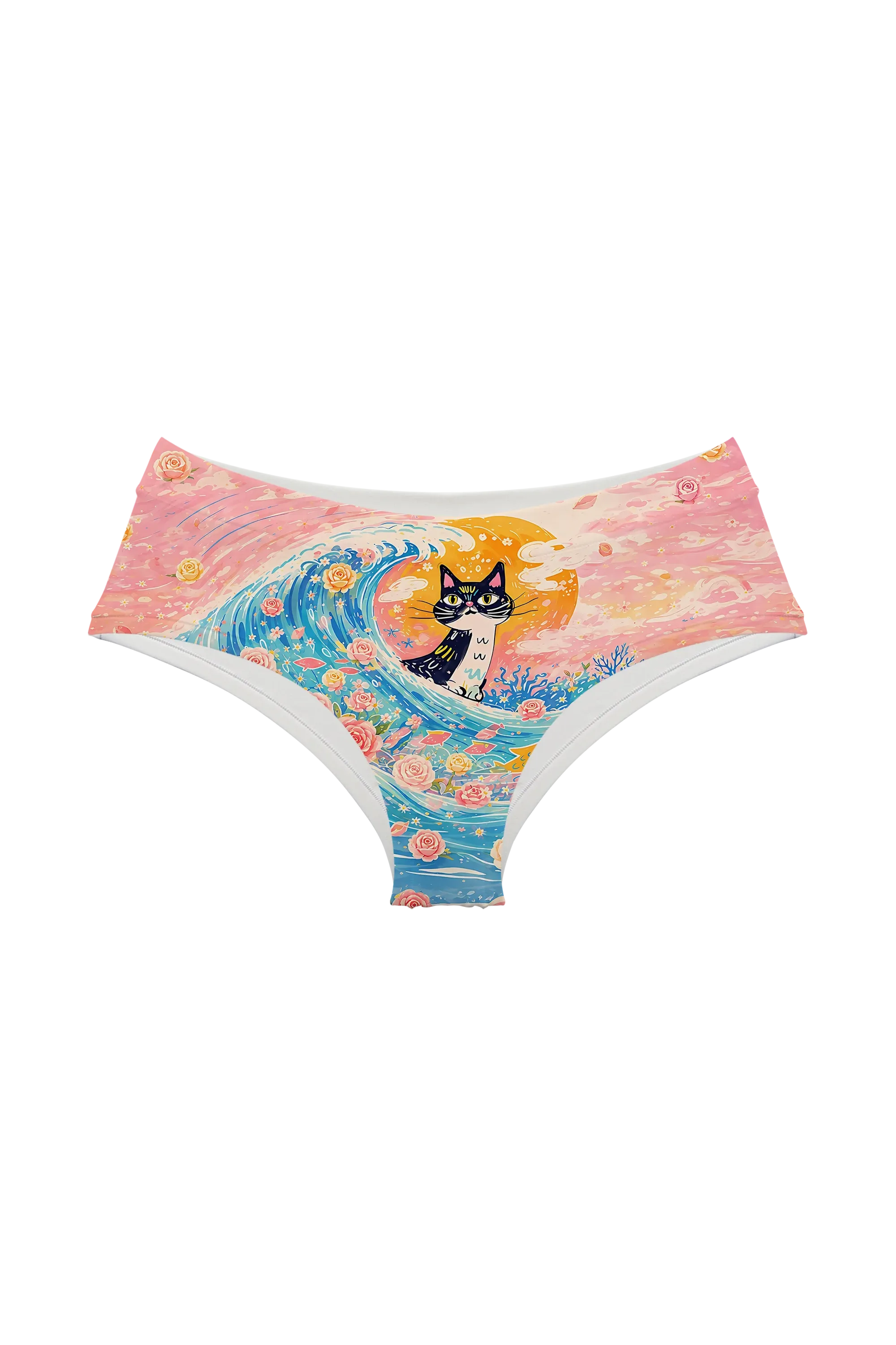 Ocean Wave Cat hipster panty, front view