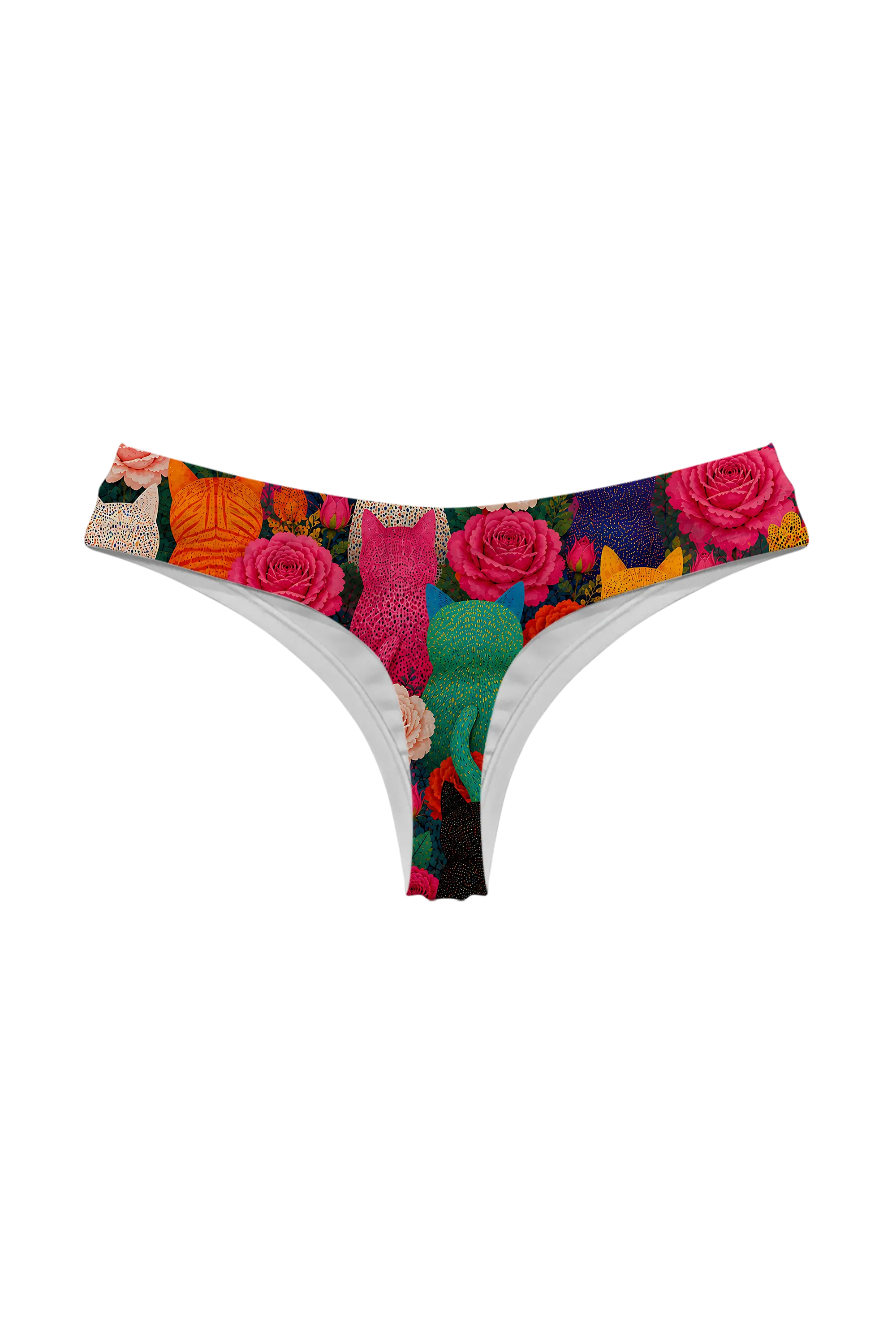 Rainbow Cats and Roses thong panty, back view