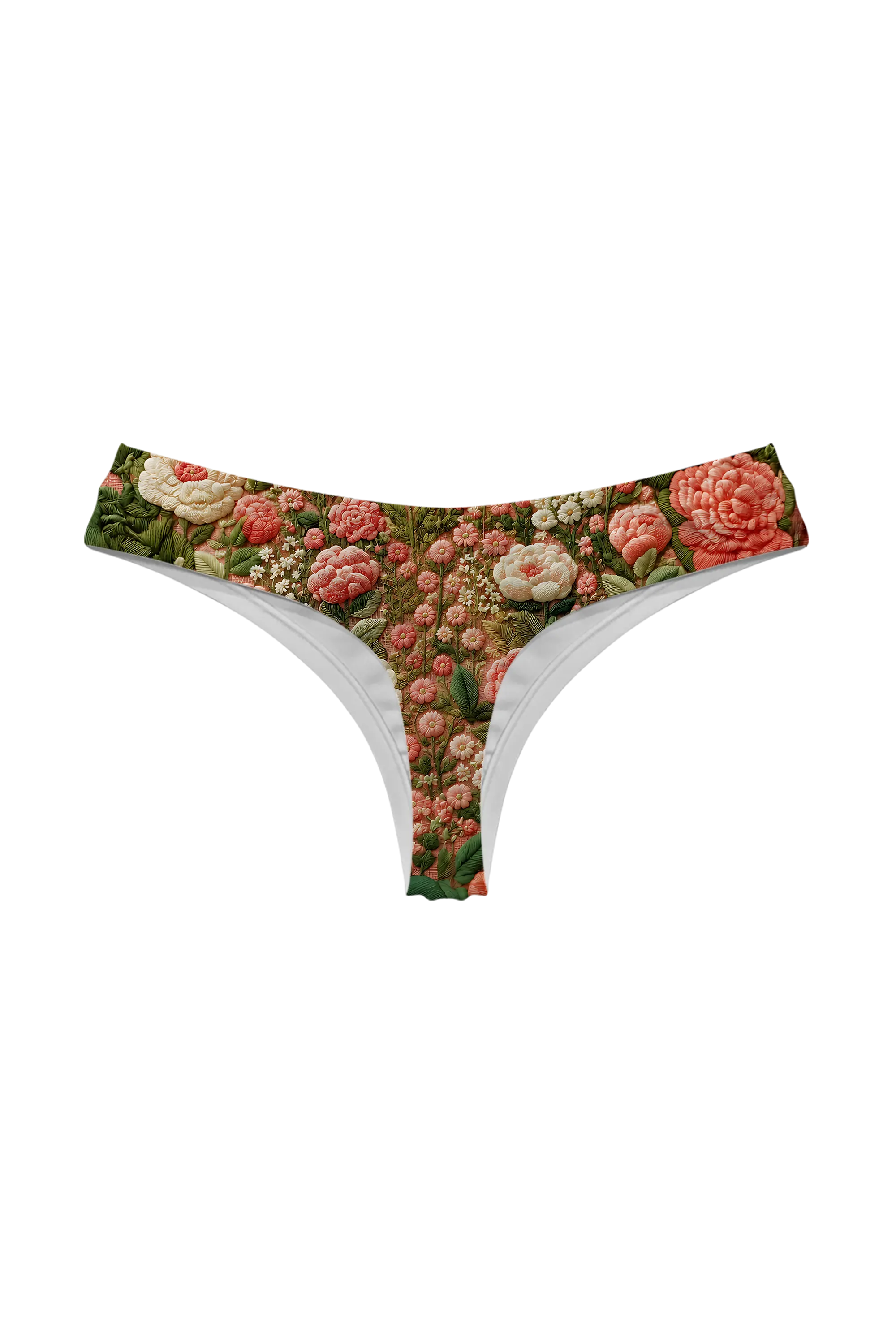 Embroidered Cat Garden thong panty, back view