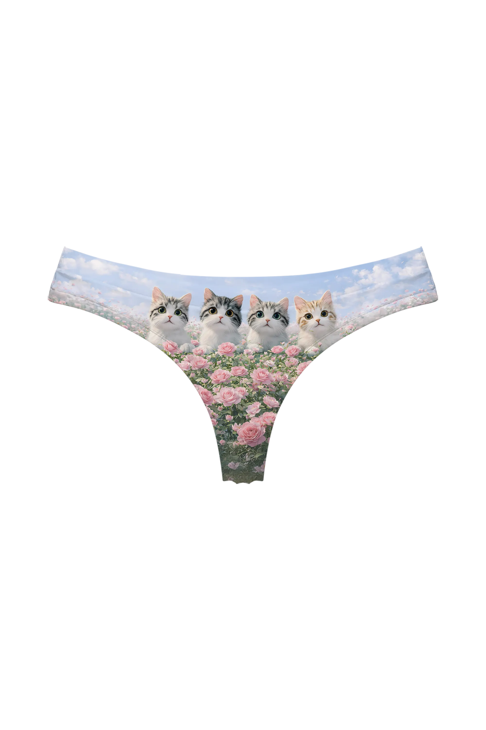 Rose Sky Kittens thong, front view