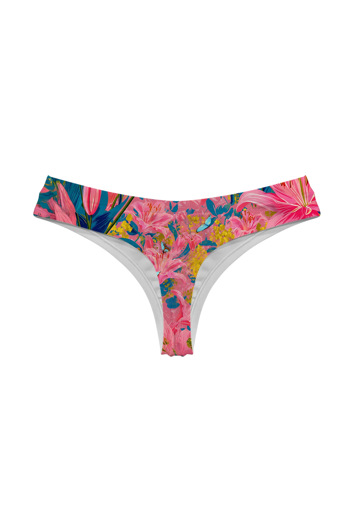 Blue Cat in Pink Lilies thong, back view