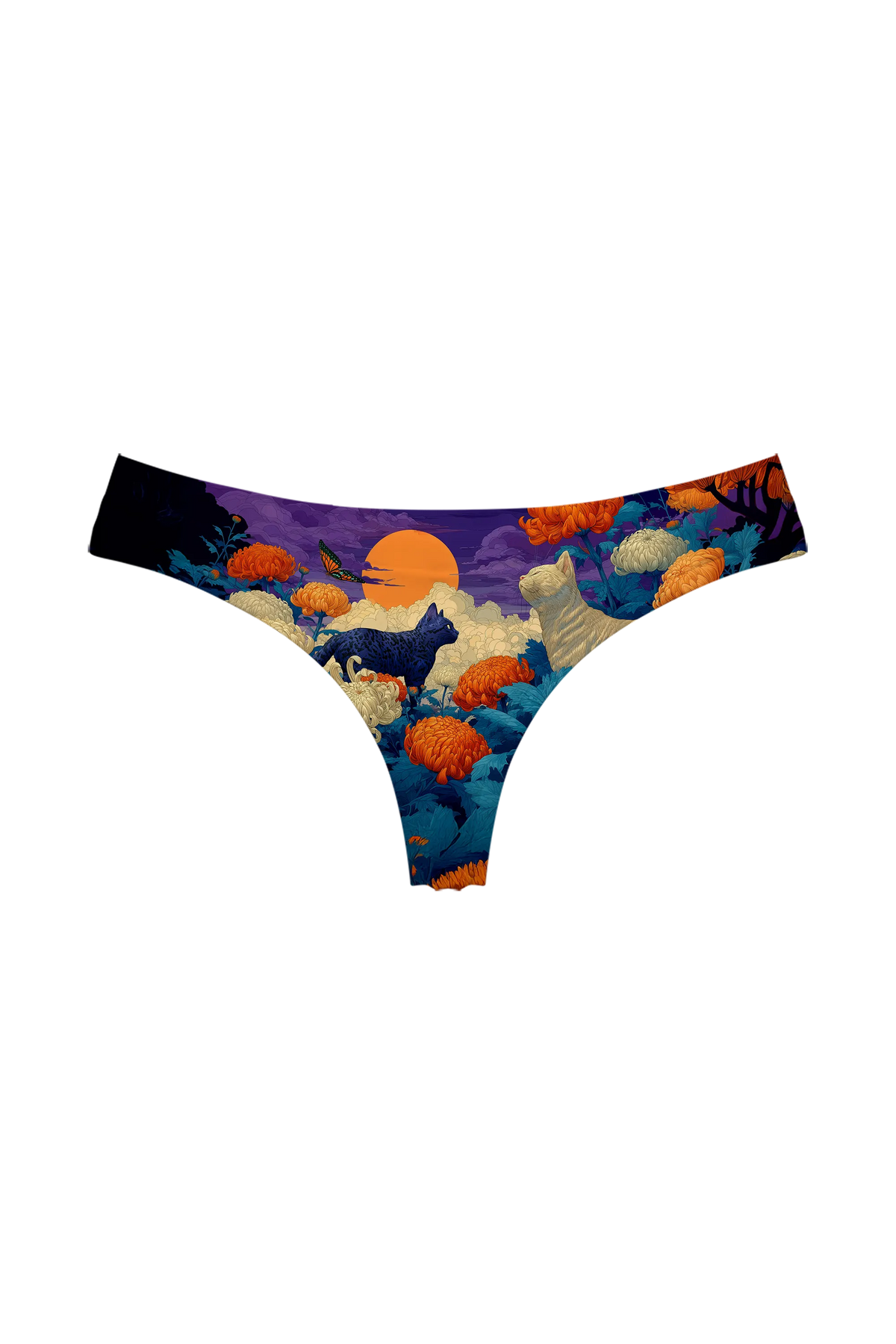 Chrysanthemum Moon Cats thong, front view