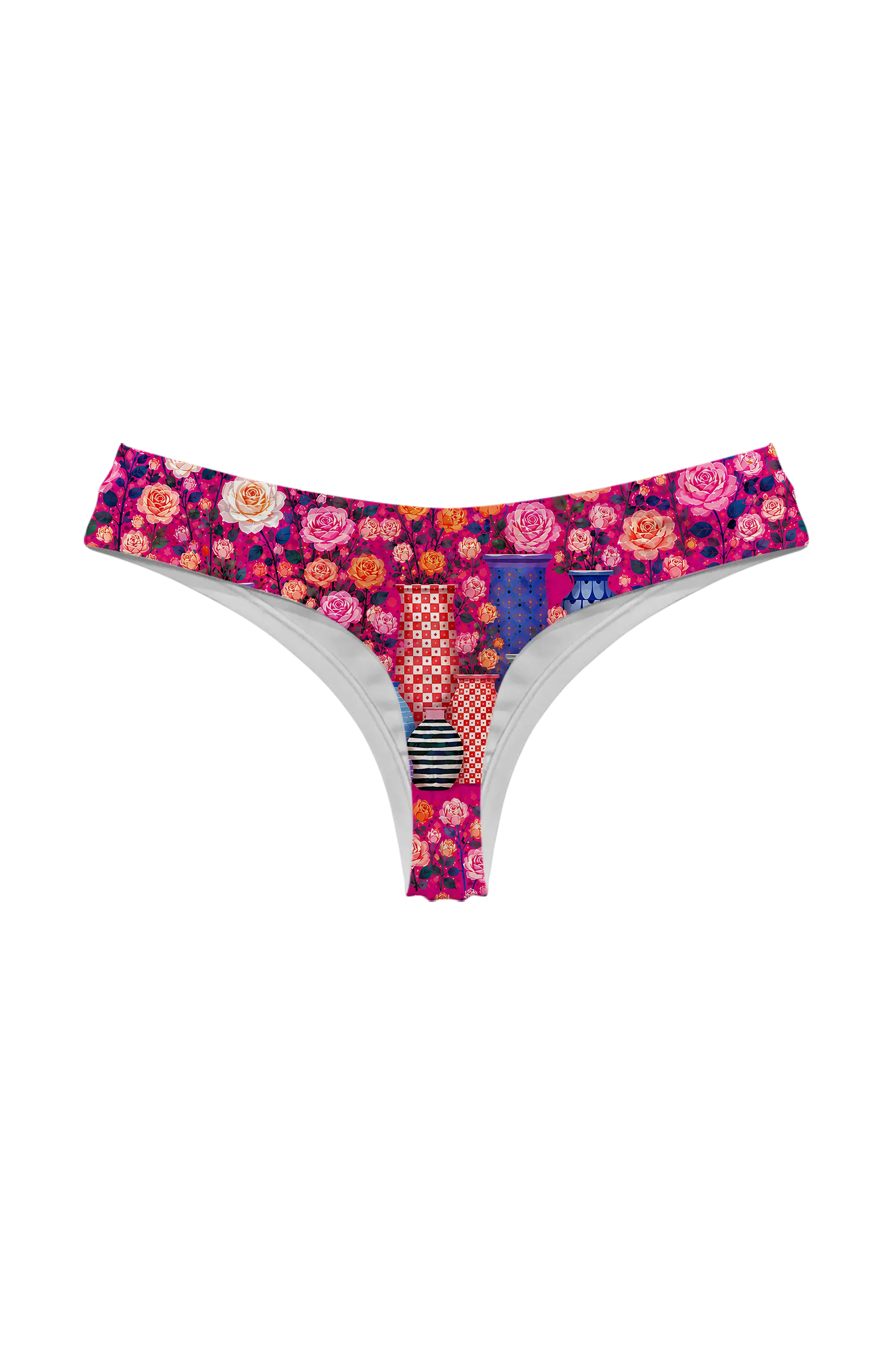 Pink Rose Cat Garden thong panty, back view
