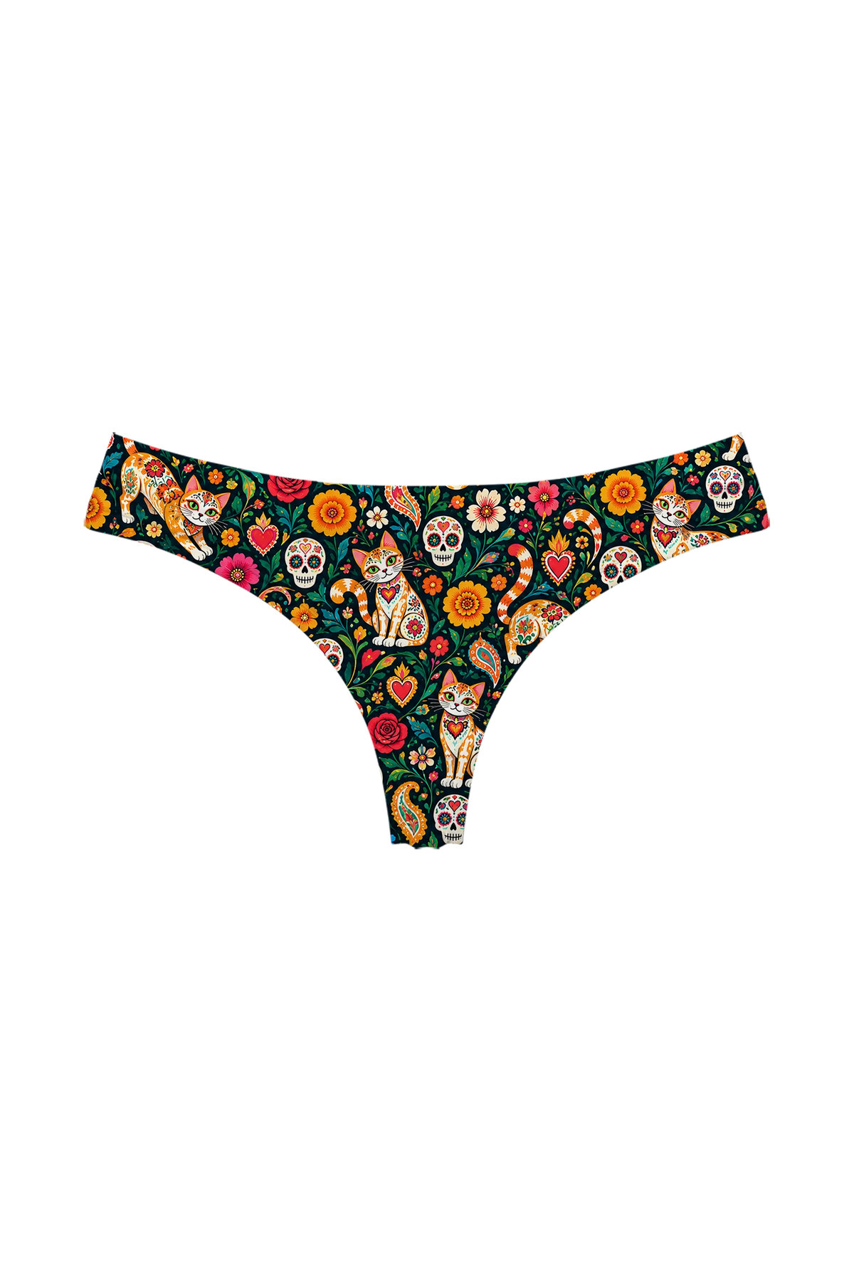 Sugar Skull Cats thong, front view