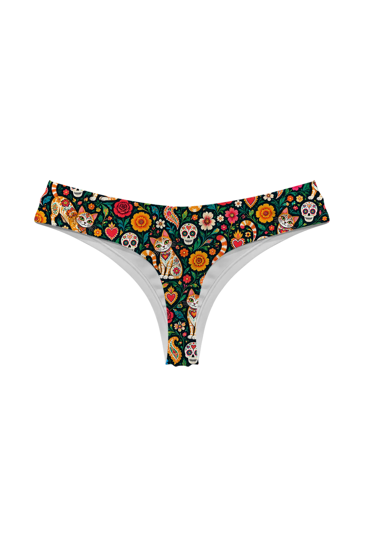 Sugar Skull Cats thong, back view