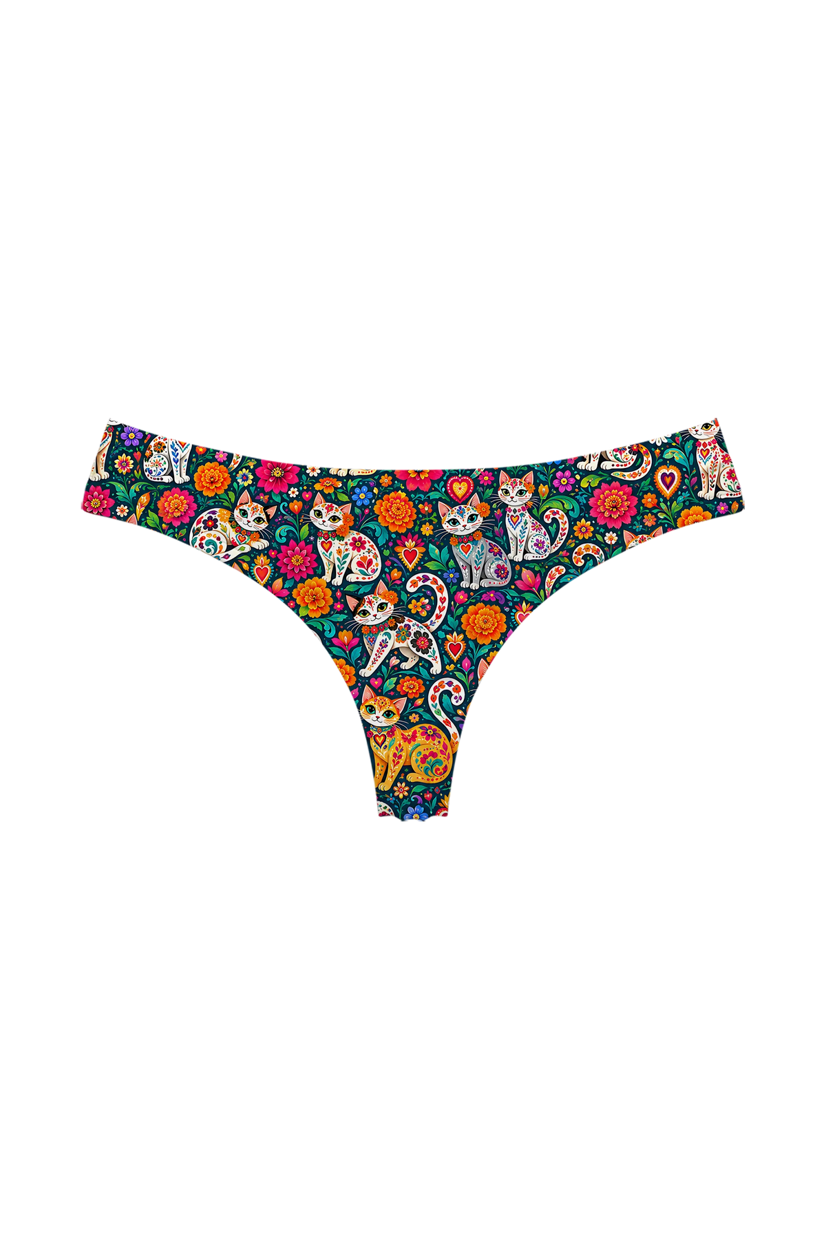 Painted Calavera Kittens thong, front view