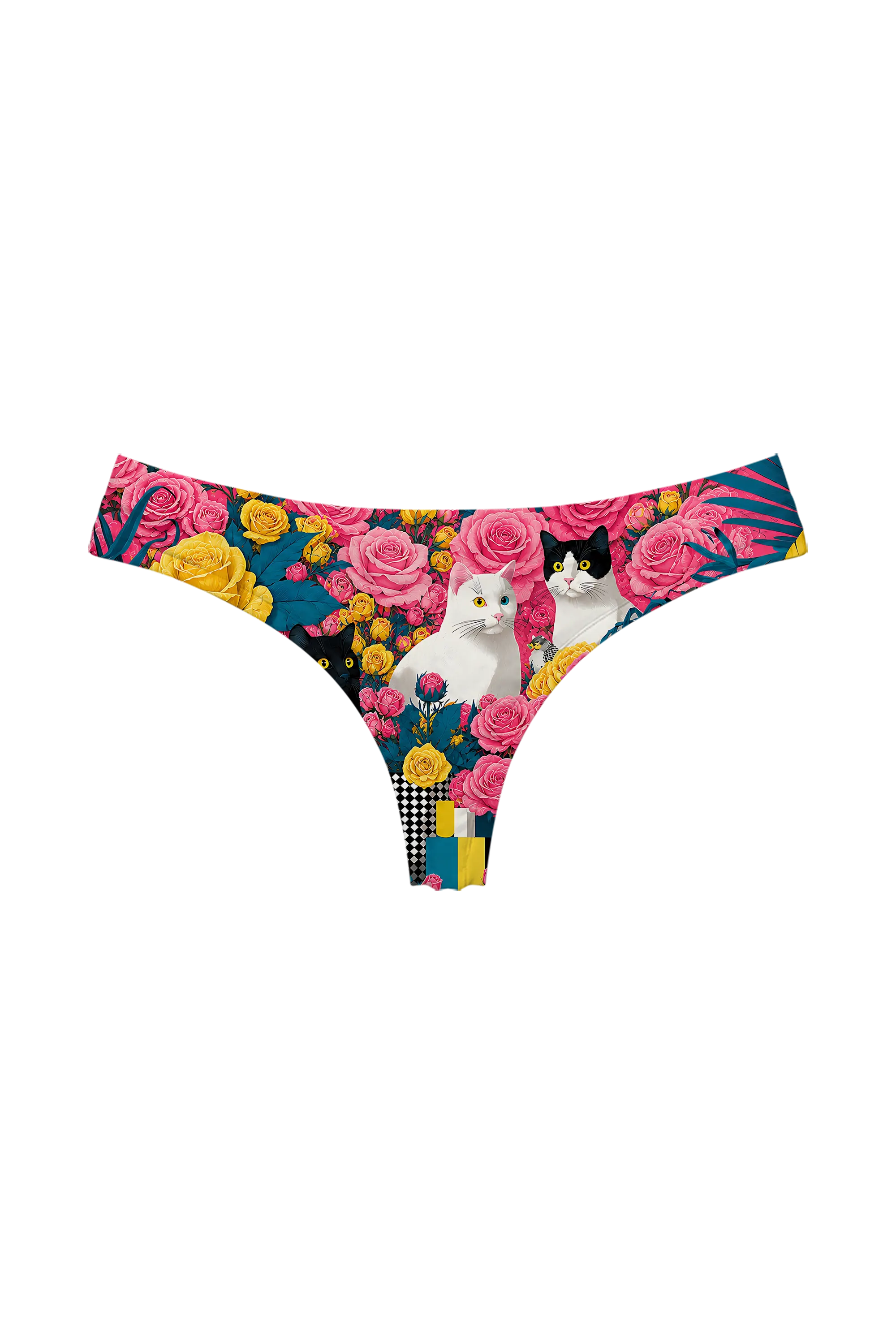 Blooming Cats thong panty, front view