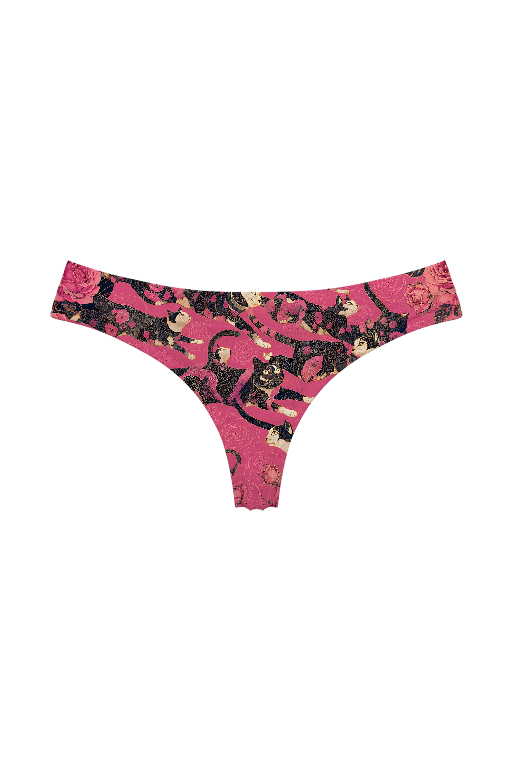 Midnight Rose Cats thong panty, front view