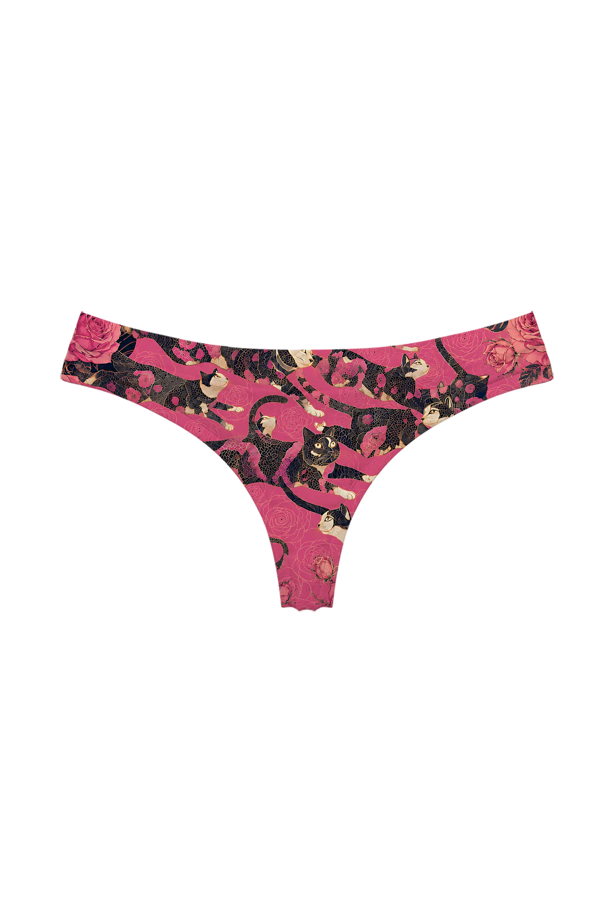 Midnight Rose Cats thong panty, front view