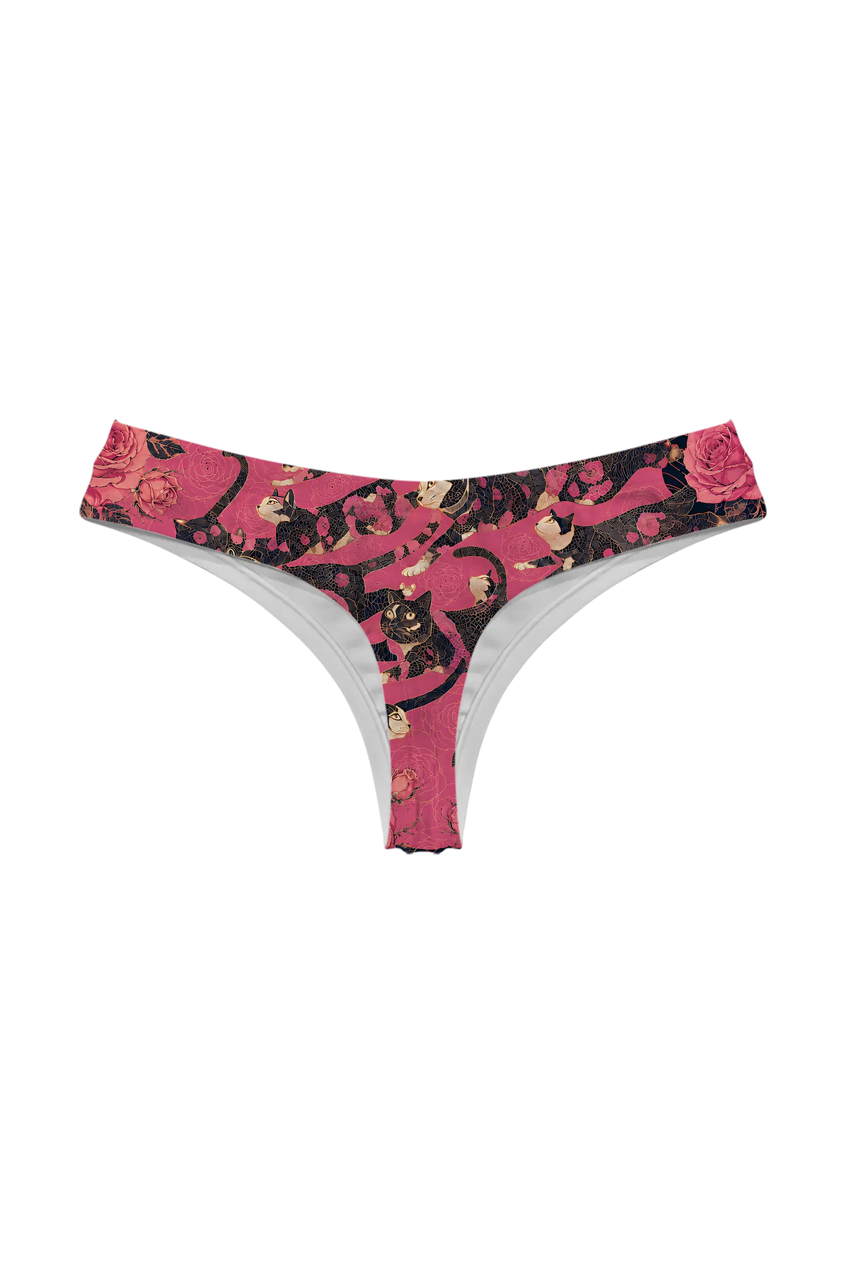 Midnight Rose Cats thong panty, back view