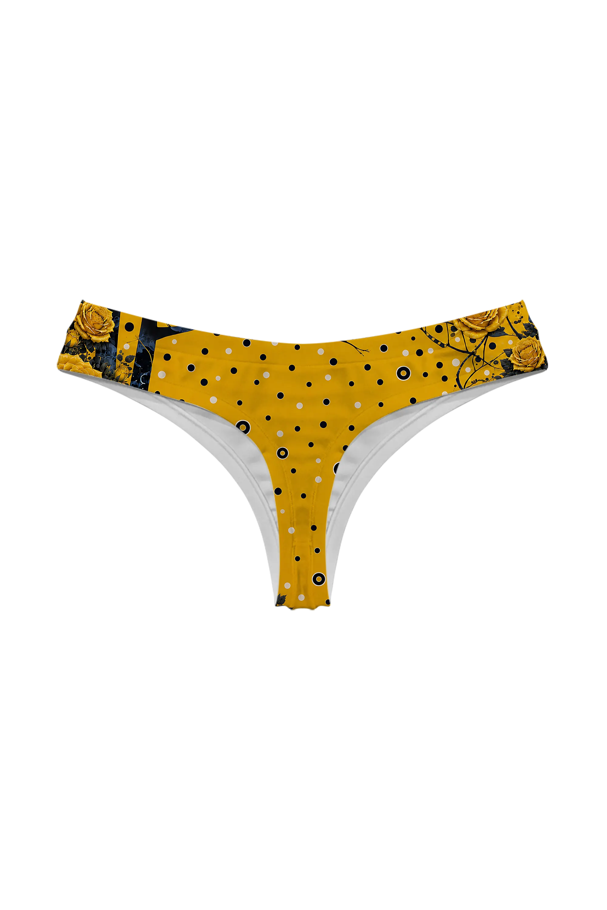 Golden Polka Cat thong panty, back view